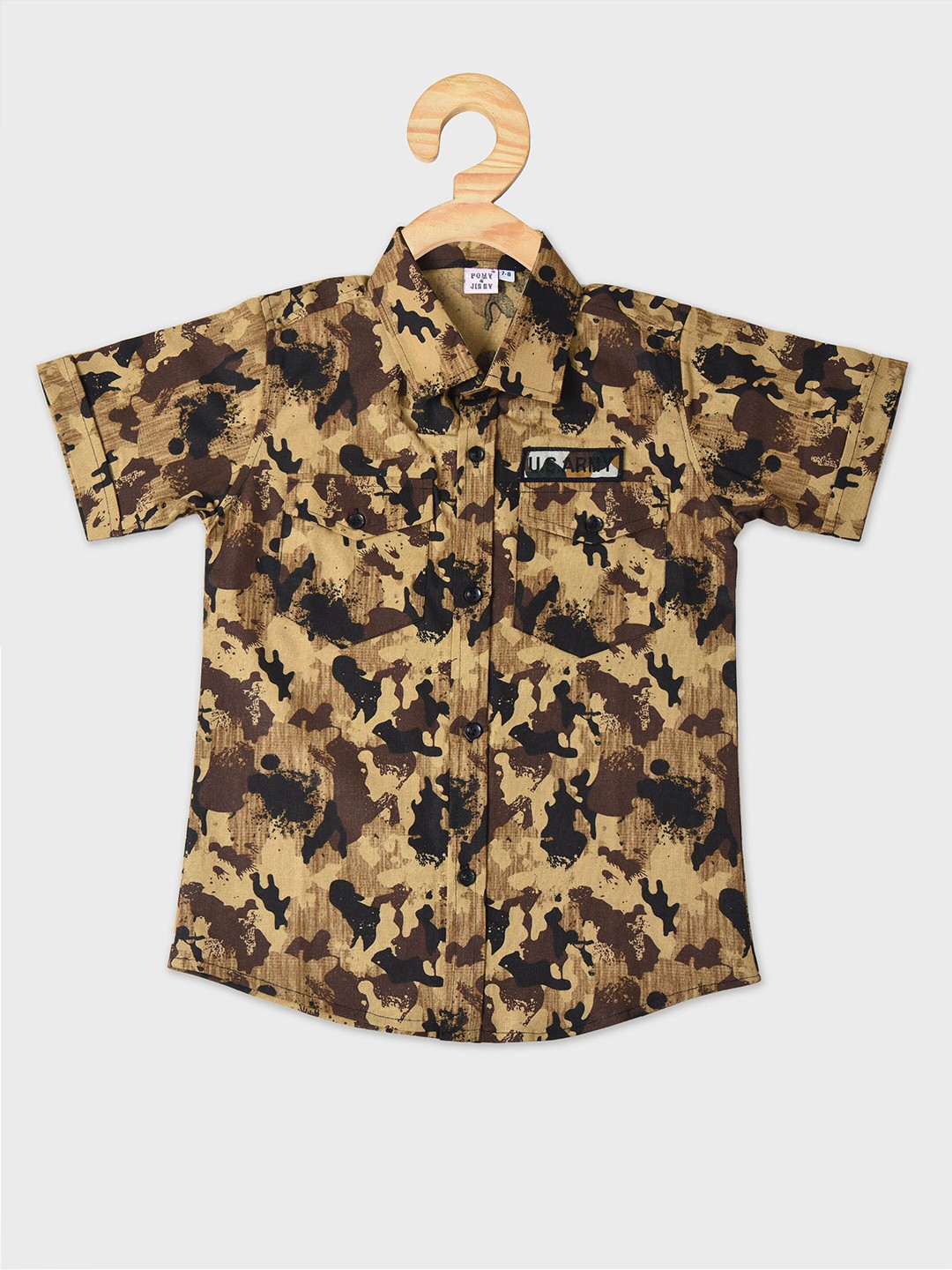 

POMY & JINNY Boys Smart Slim Fit Abstract Printed Casual Cotton Shirt, Beige