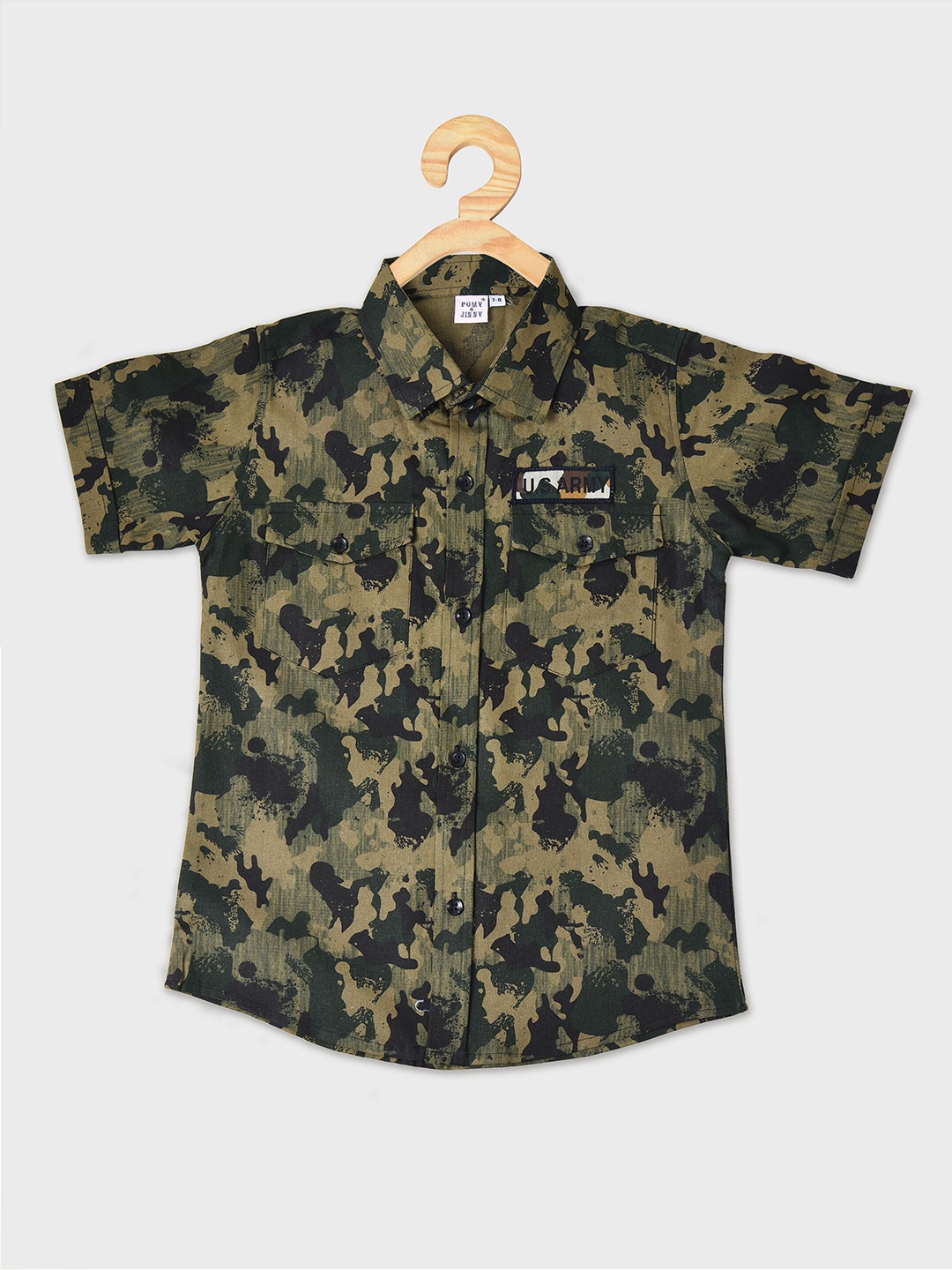 

POMY & JINNY Boys Smart Slim Fit Camouflage Printed Casual Cotton Shirt, Beige