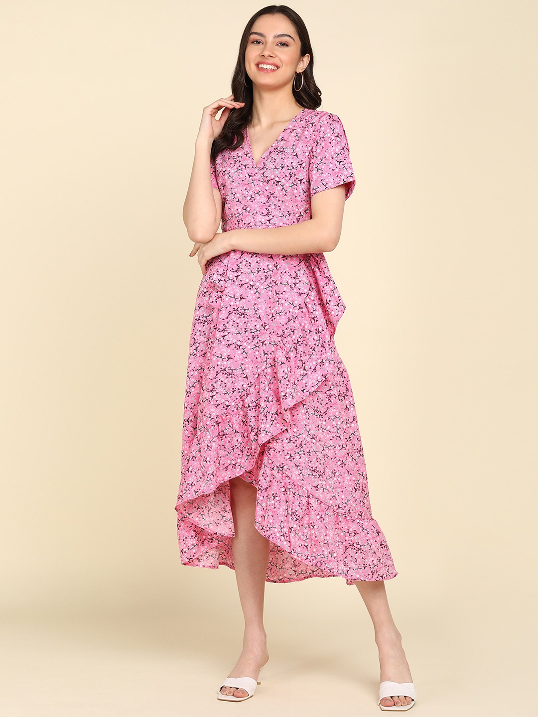 

ZNX Clothing Floral Midi Dress, Pink