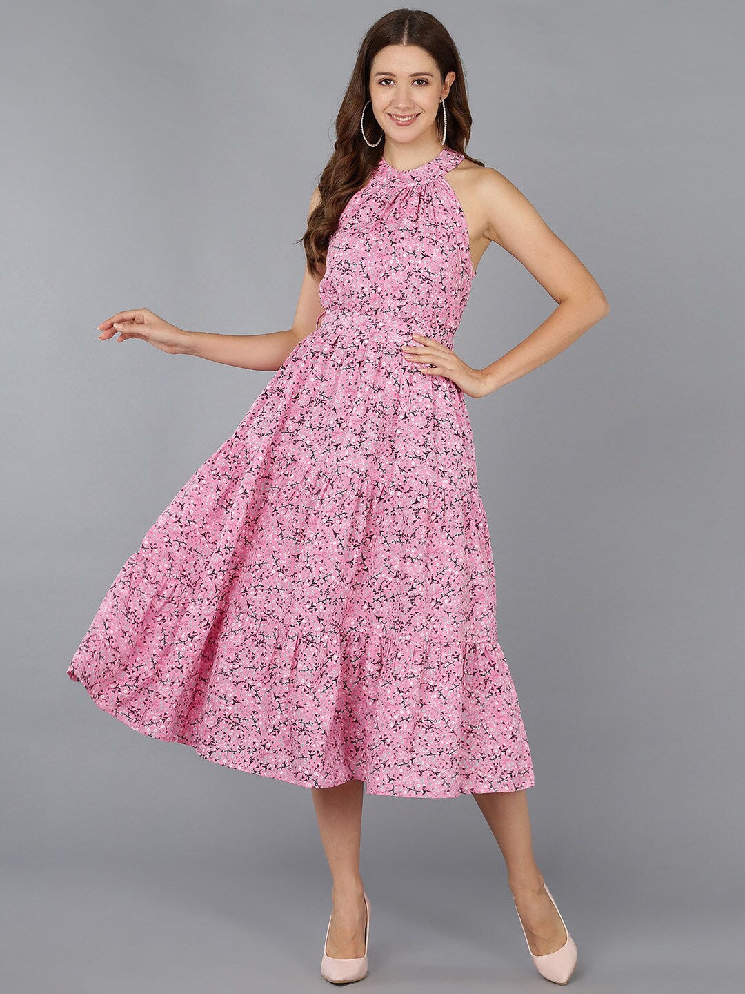 

ZNX Clothing Floral Midi Dress, Pink