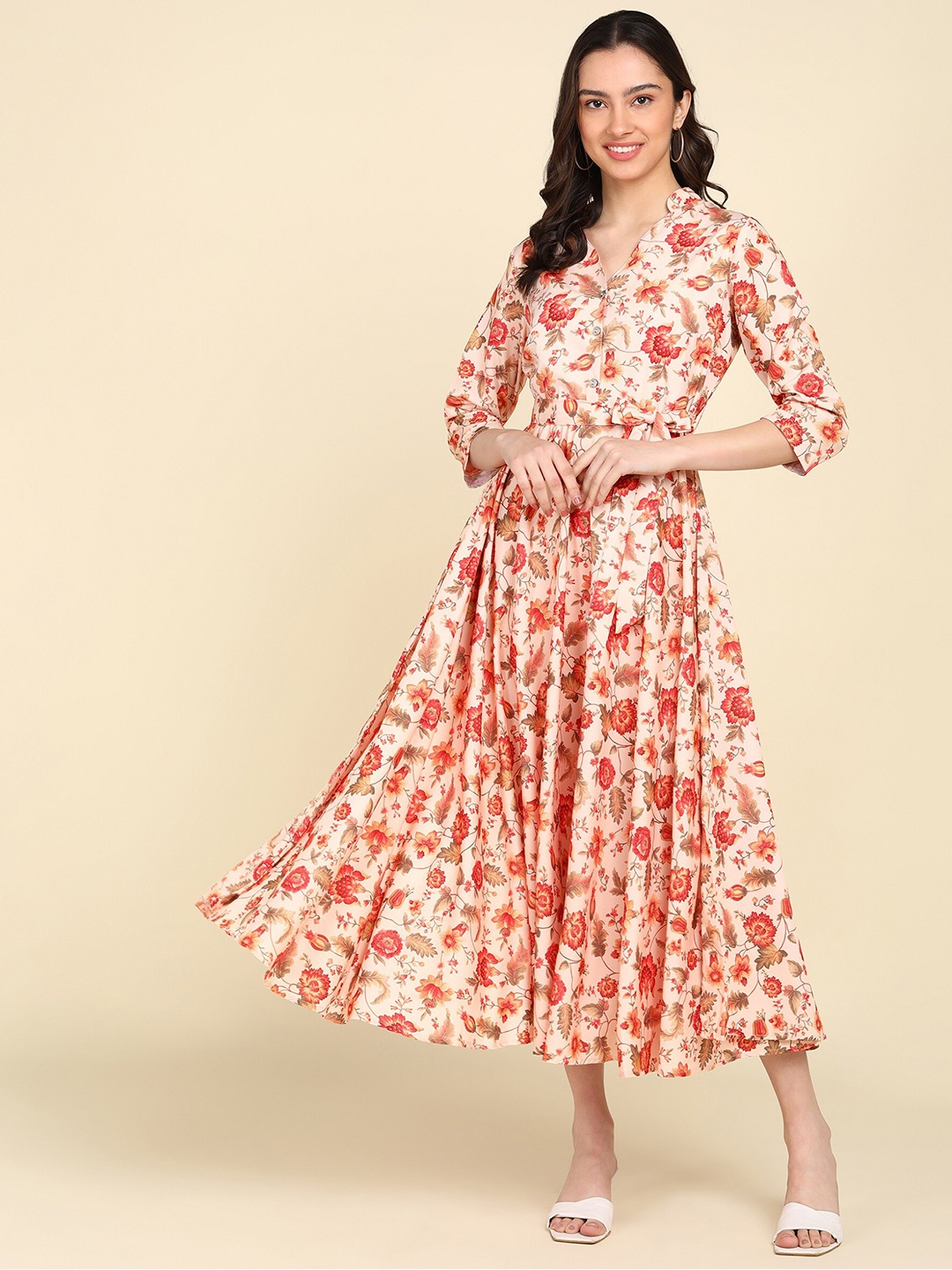 

ZNX Clothing Floral Midi Dress, Beige