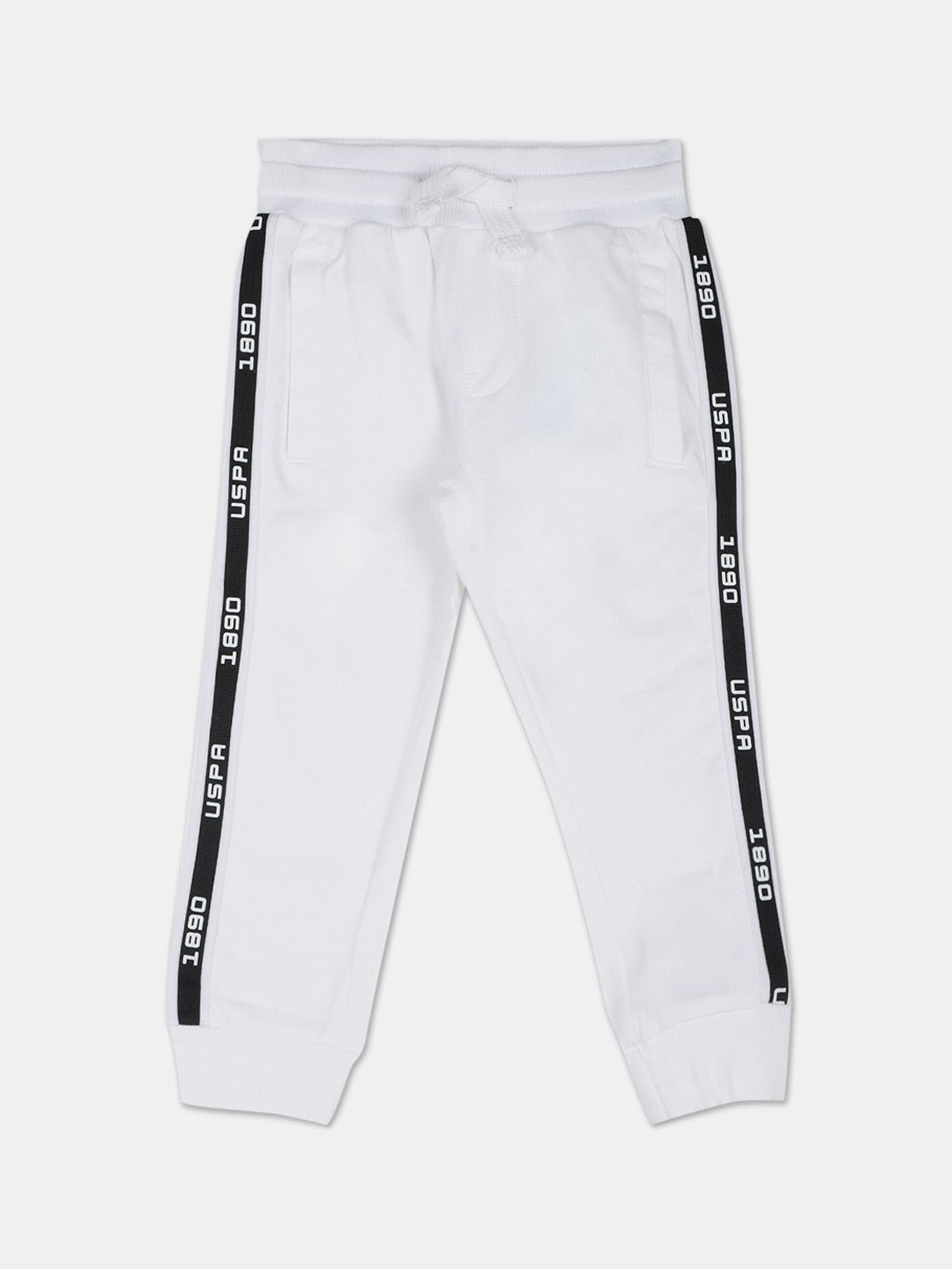 U.S. Polo Assn. Kids Boys Brand Taped Pure Cotton Joggers, White