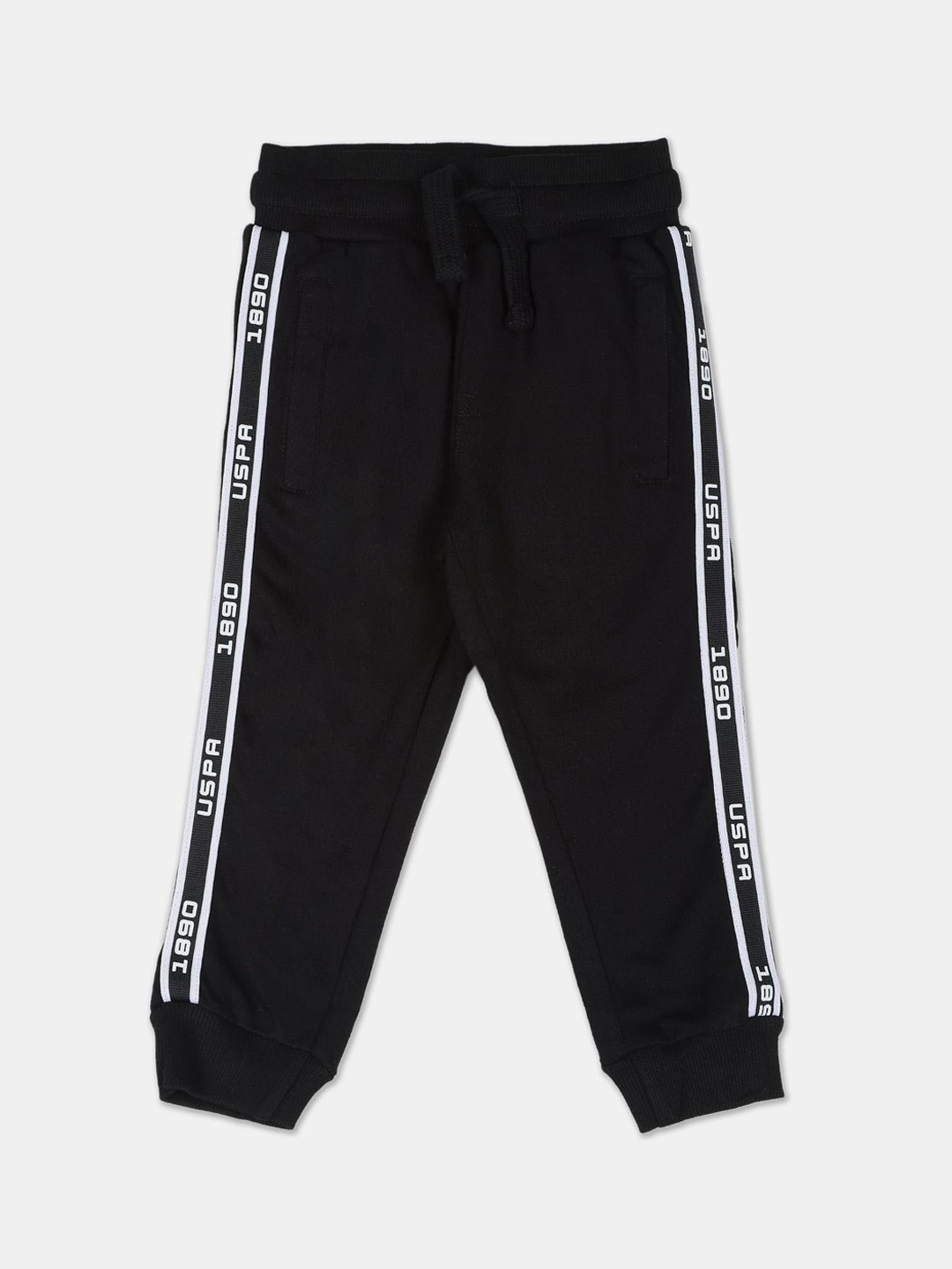 

U.S. Polo Assn. Kids Boys Pure Cotton Straight-Fit Brand Taped Joggers, Black