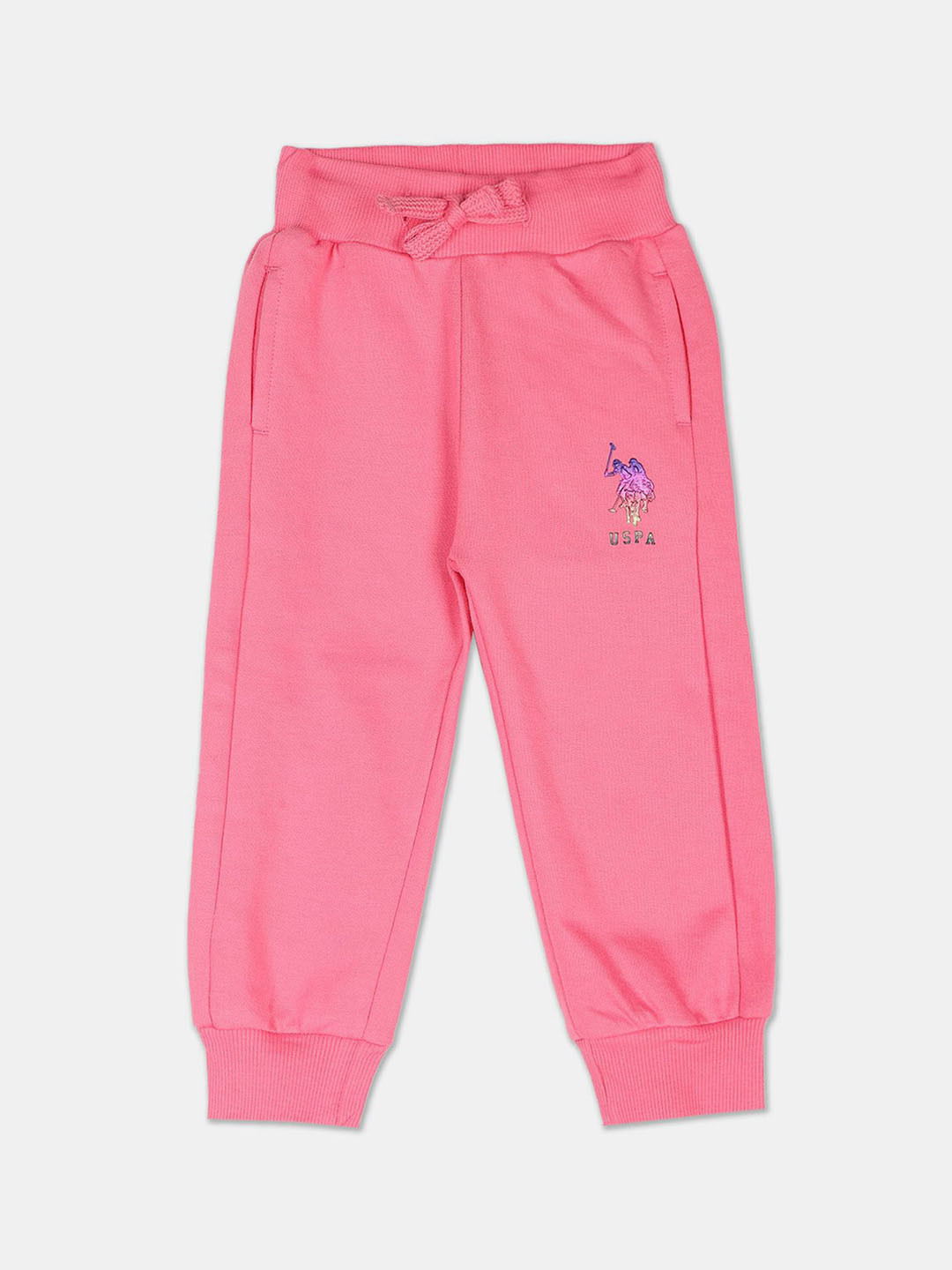 

U.S. Polo Assn. Kids Girls Metallic Logo Detail Pure Cotton Joggers, Pink