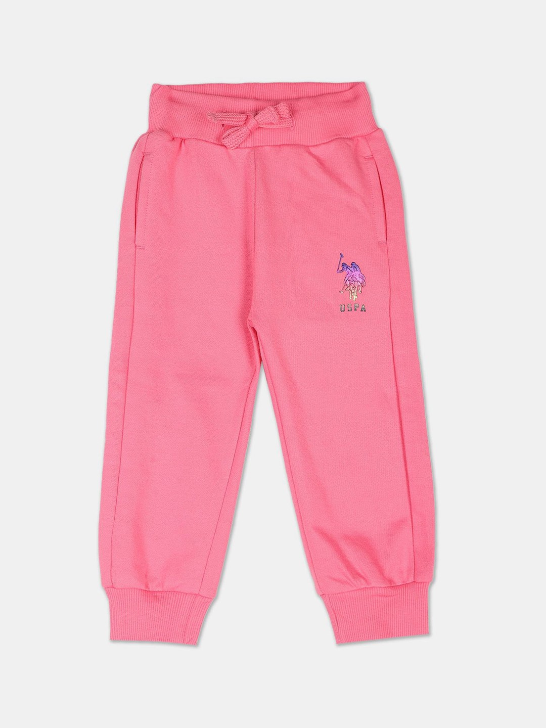 

U.S. Polo Assn. Kids Girls Mid-Rise Pure Cotton Straight-Fit Joggers, Pink