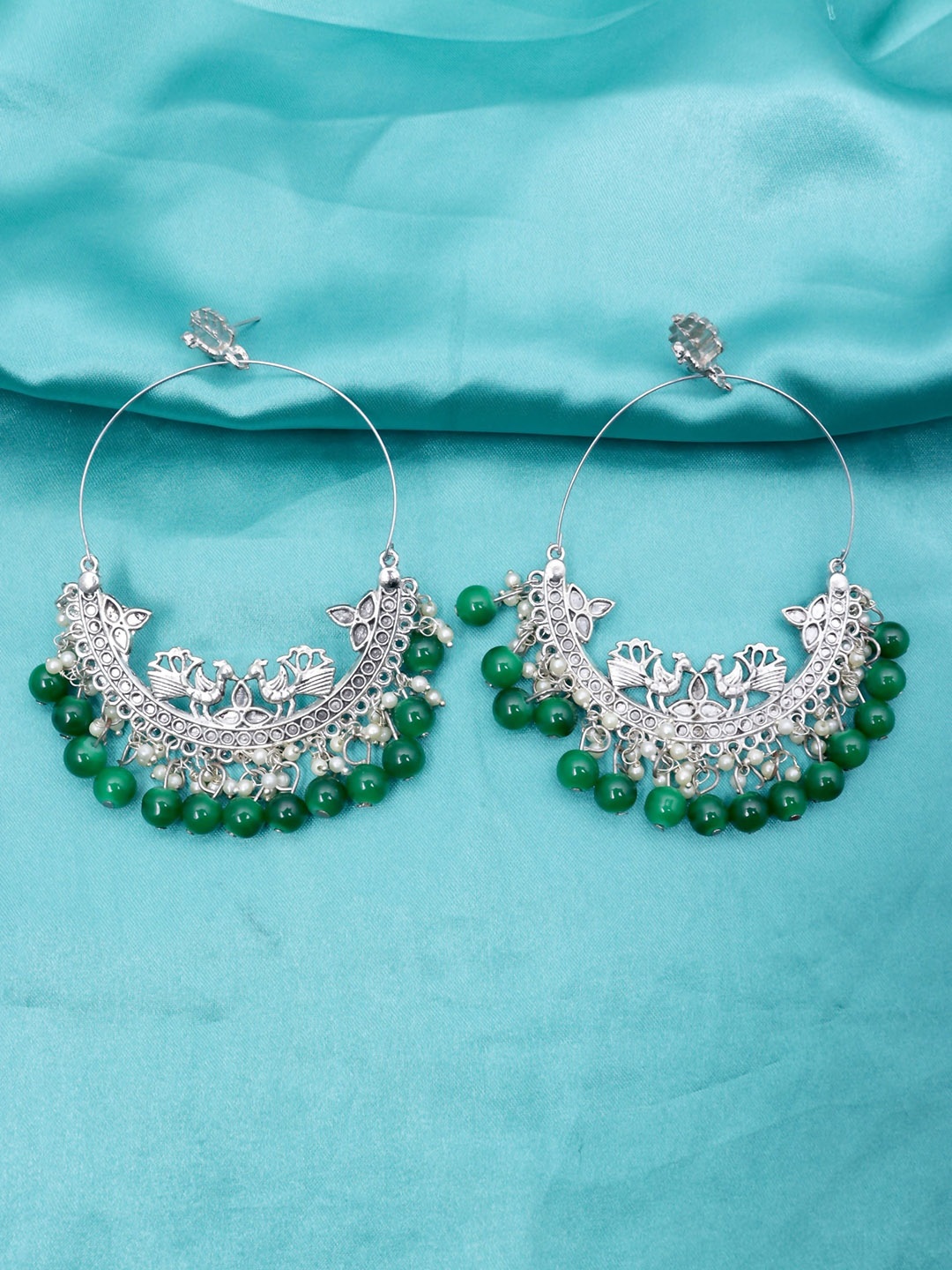 

Krelin Silver-Plated Crescent Shaped Chandbalis Earrings, Green