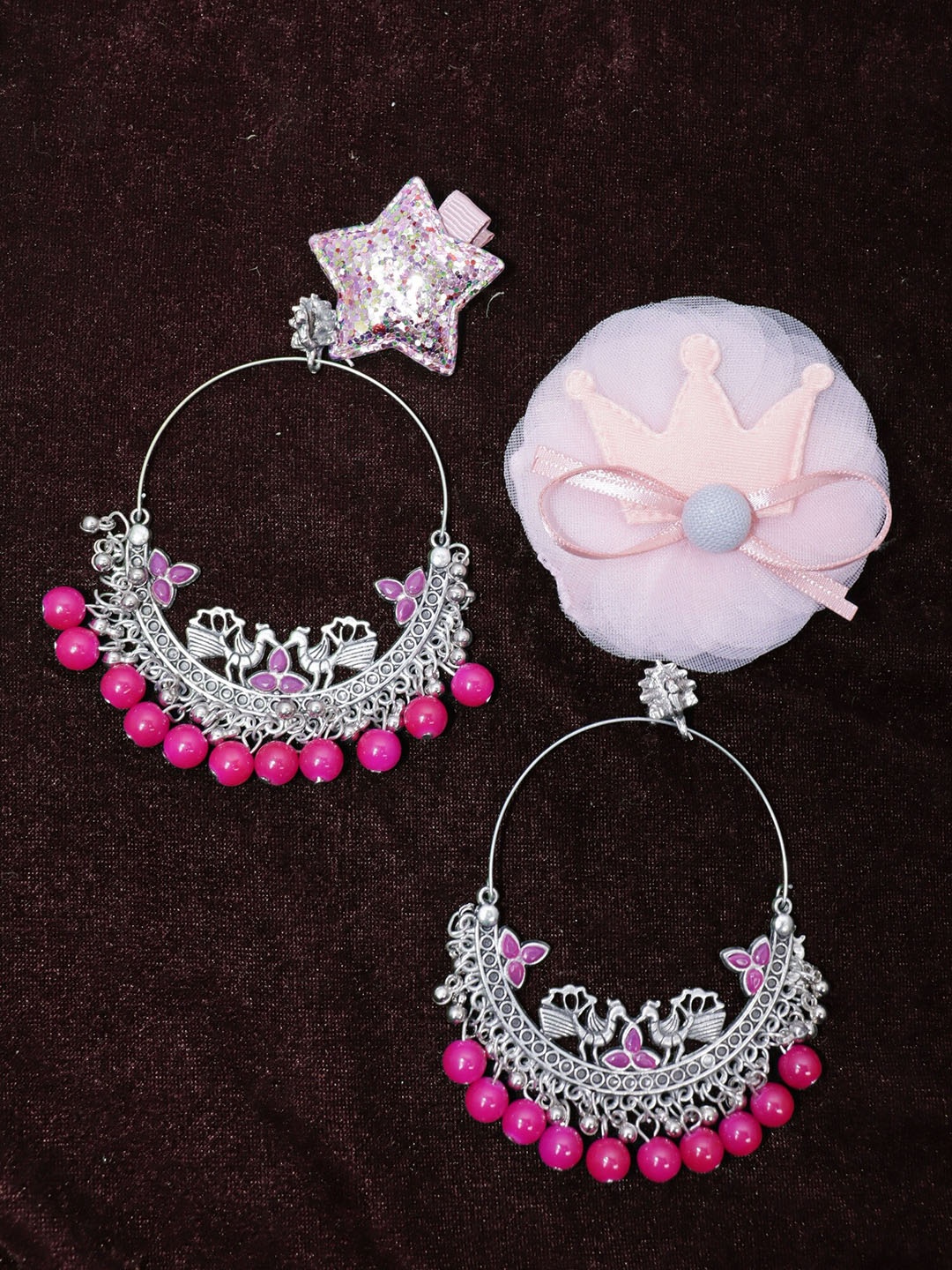 

Krelin Pink & Silver-Toned Classic Chandbalis Earrings