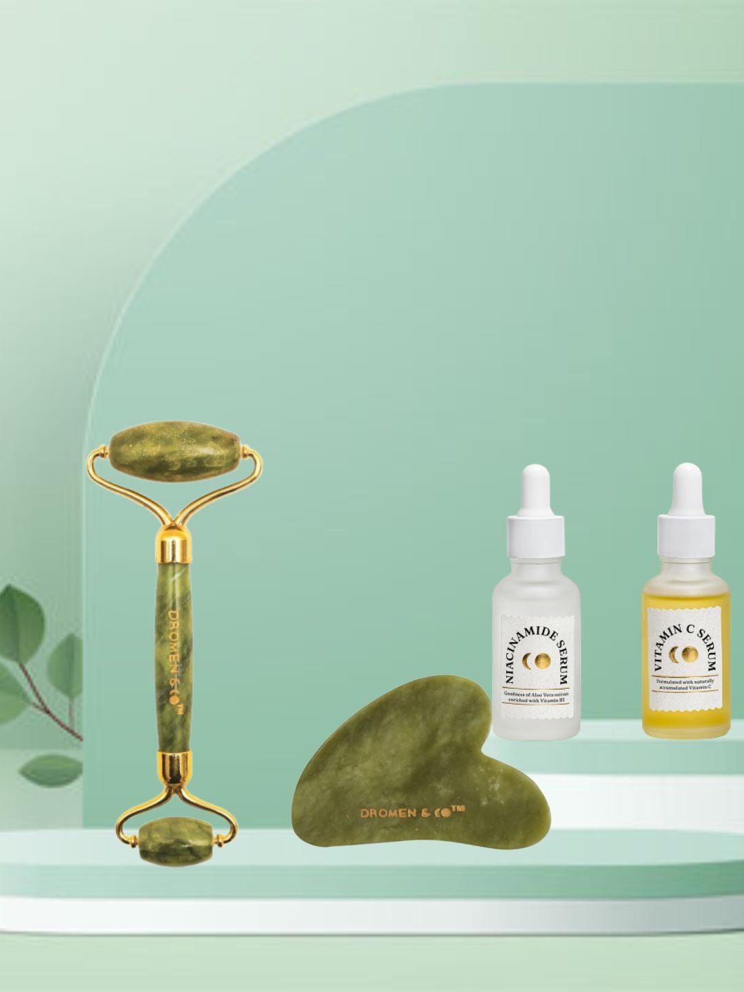 

DROMEN & CO Set of 4 Facial Massager & Niacinamide & Niacinamide Serum, Green