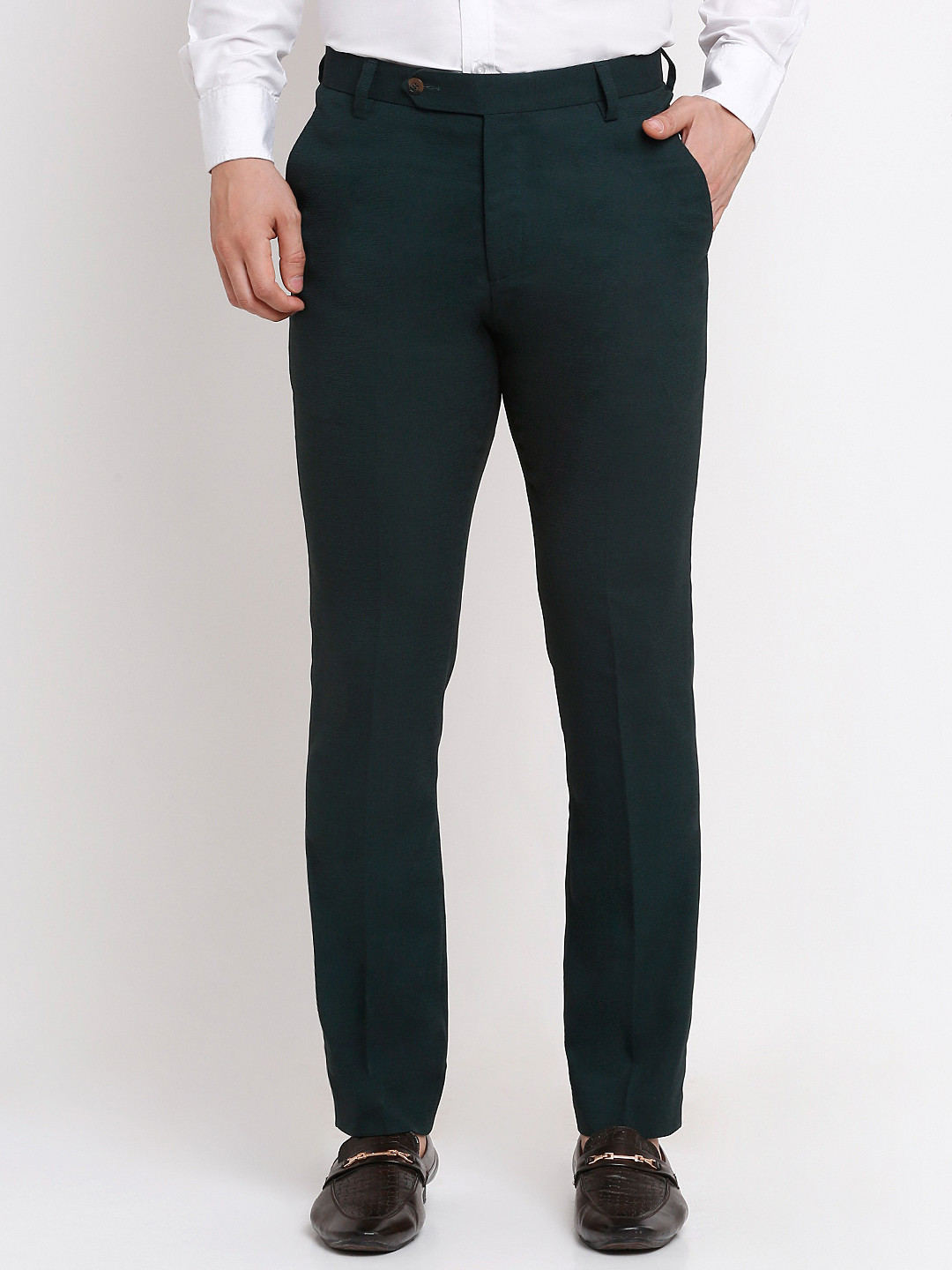 

Ennoble Men Smart Slim Fit Lint Free Formal Trousers, Green