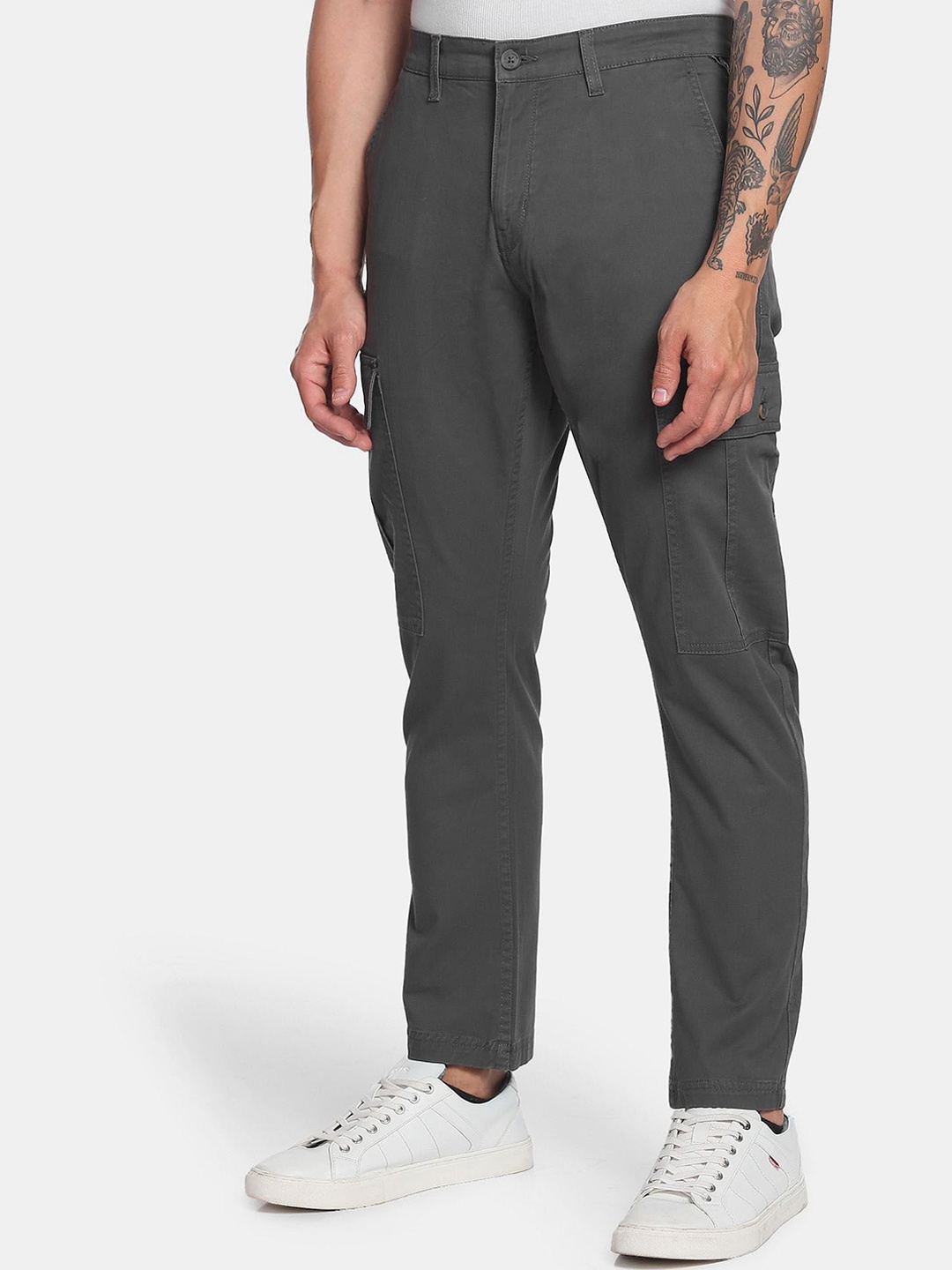 

Flying Machine Twill Slim Fit Cargo Trousers, Grey