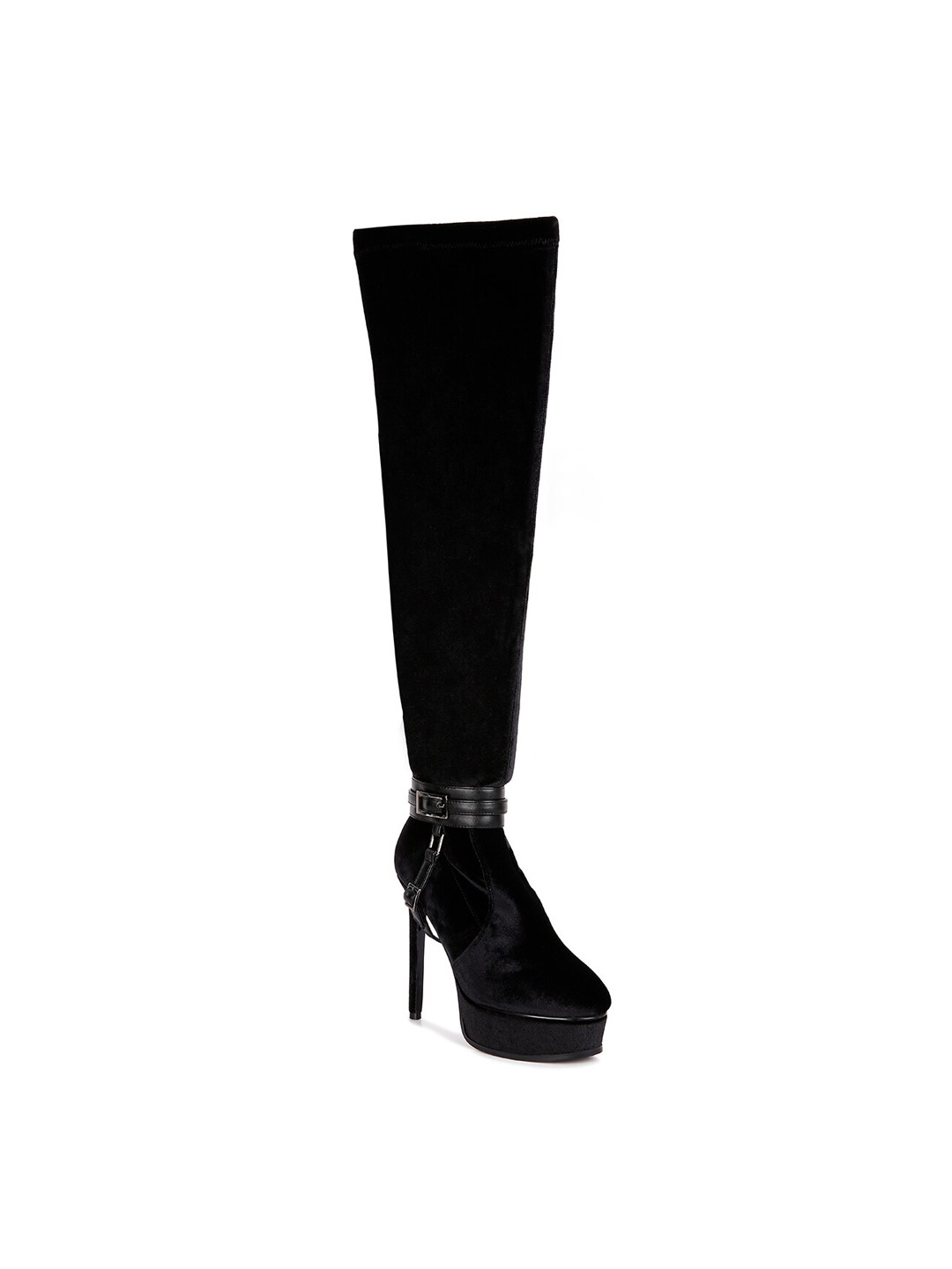 

RAG & CO Women Velvet Stiletto Heeled Long Winter Boots, Black
