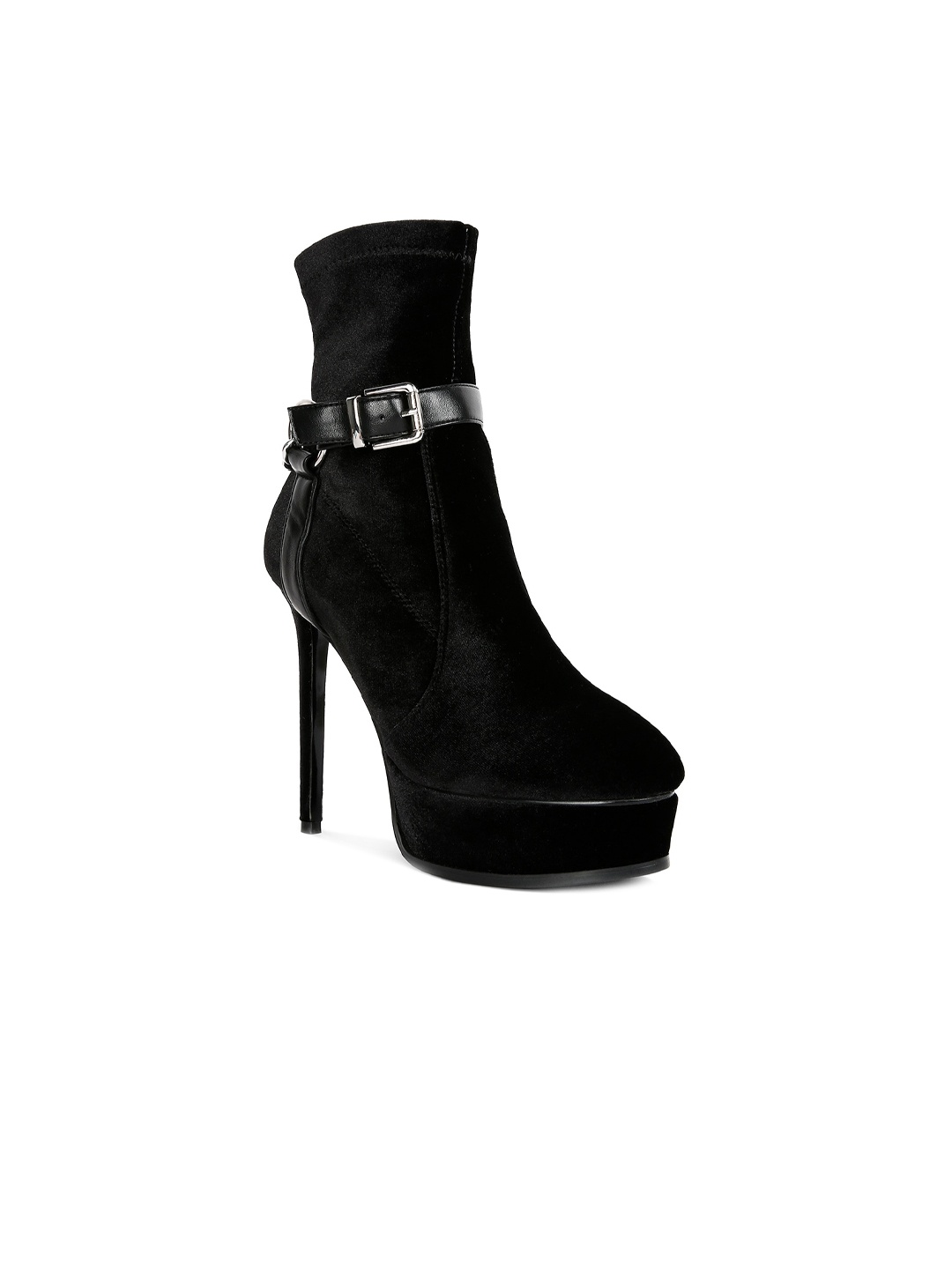 

RAG & CO Women High Platform Velvet Ankle Winter Boots, Black