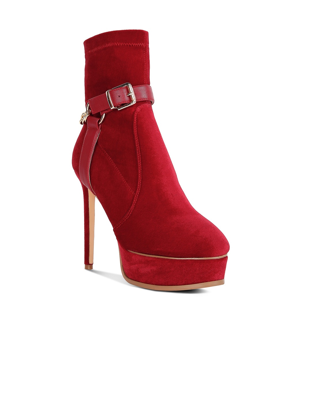 

RAG & CO Women Velvet Ankle Stiletto Winter Boots, Red