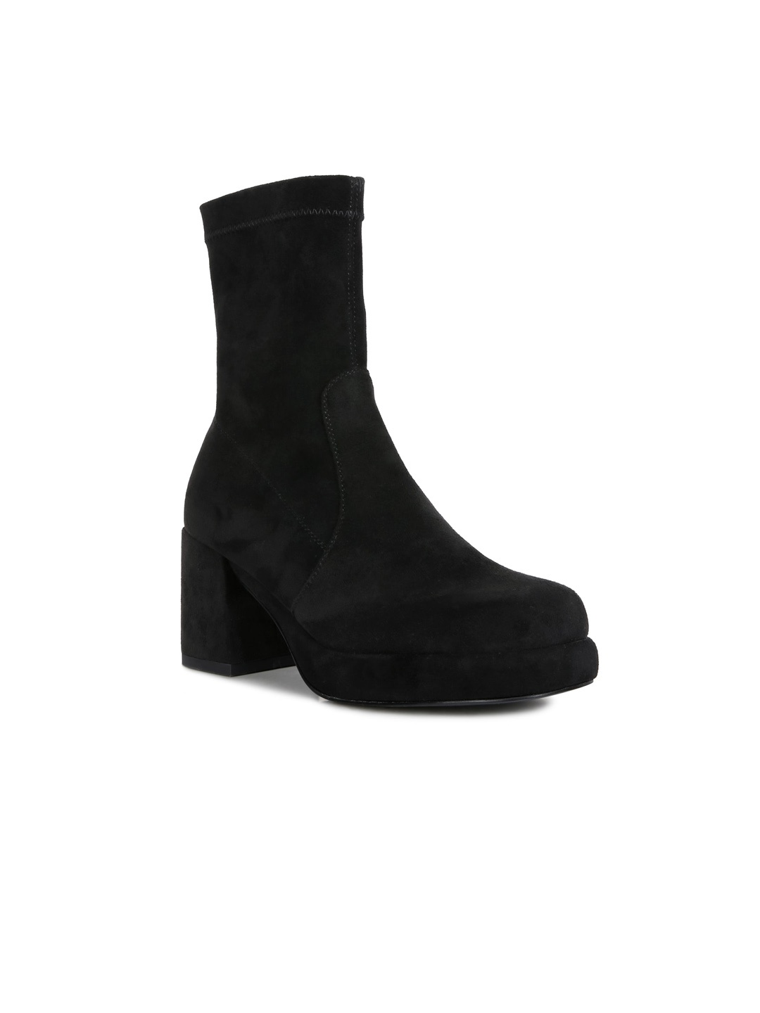

RAG & CO Women Suede Block Heeled Chunky Boots, Black