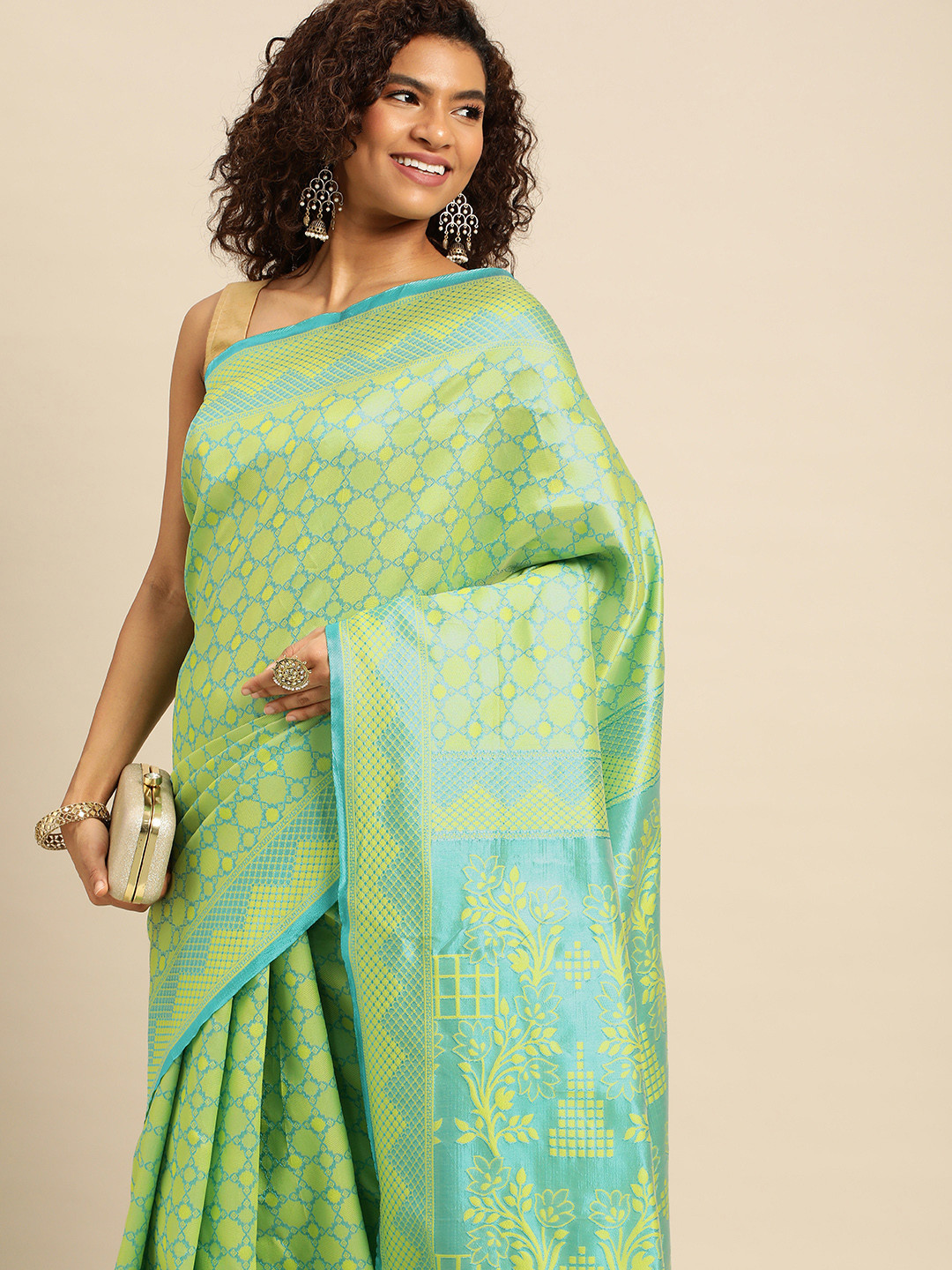 

Pothys Ethnic Motifs Zari Jute Silk Saree, Green