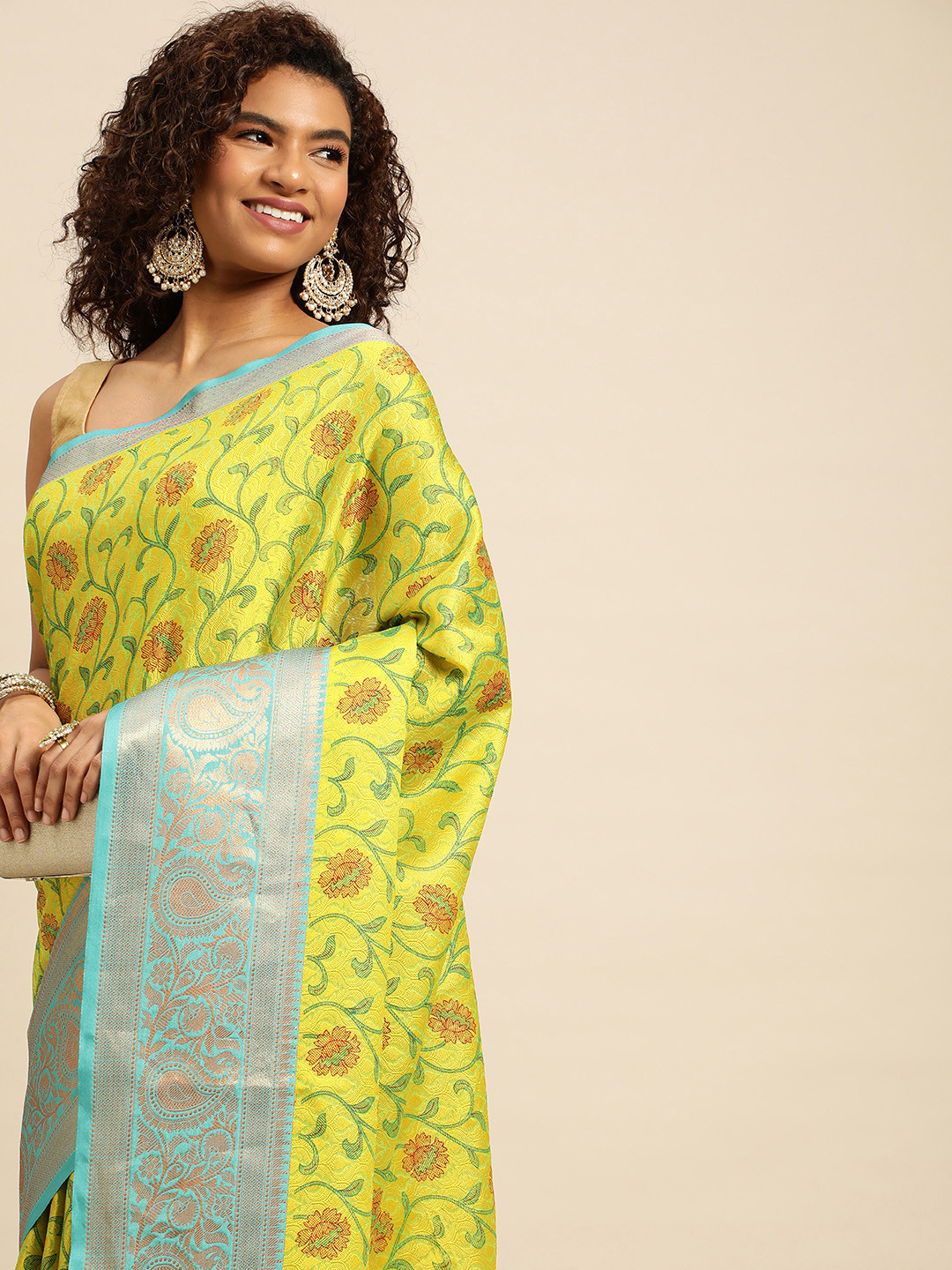 

Pothys Woven Design Ethnic Motifs Zari Jute Silk Saree, Green