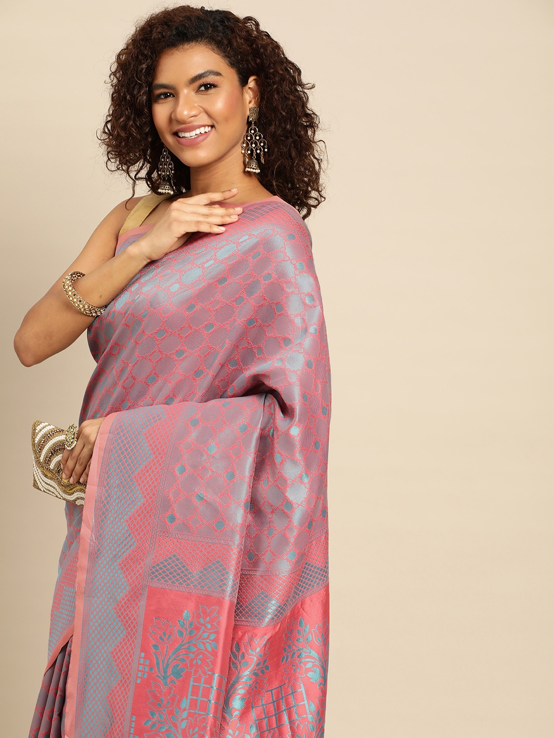 

Pothys Ethnic Motifs Zari Jute Silk Saree, Grey
