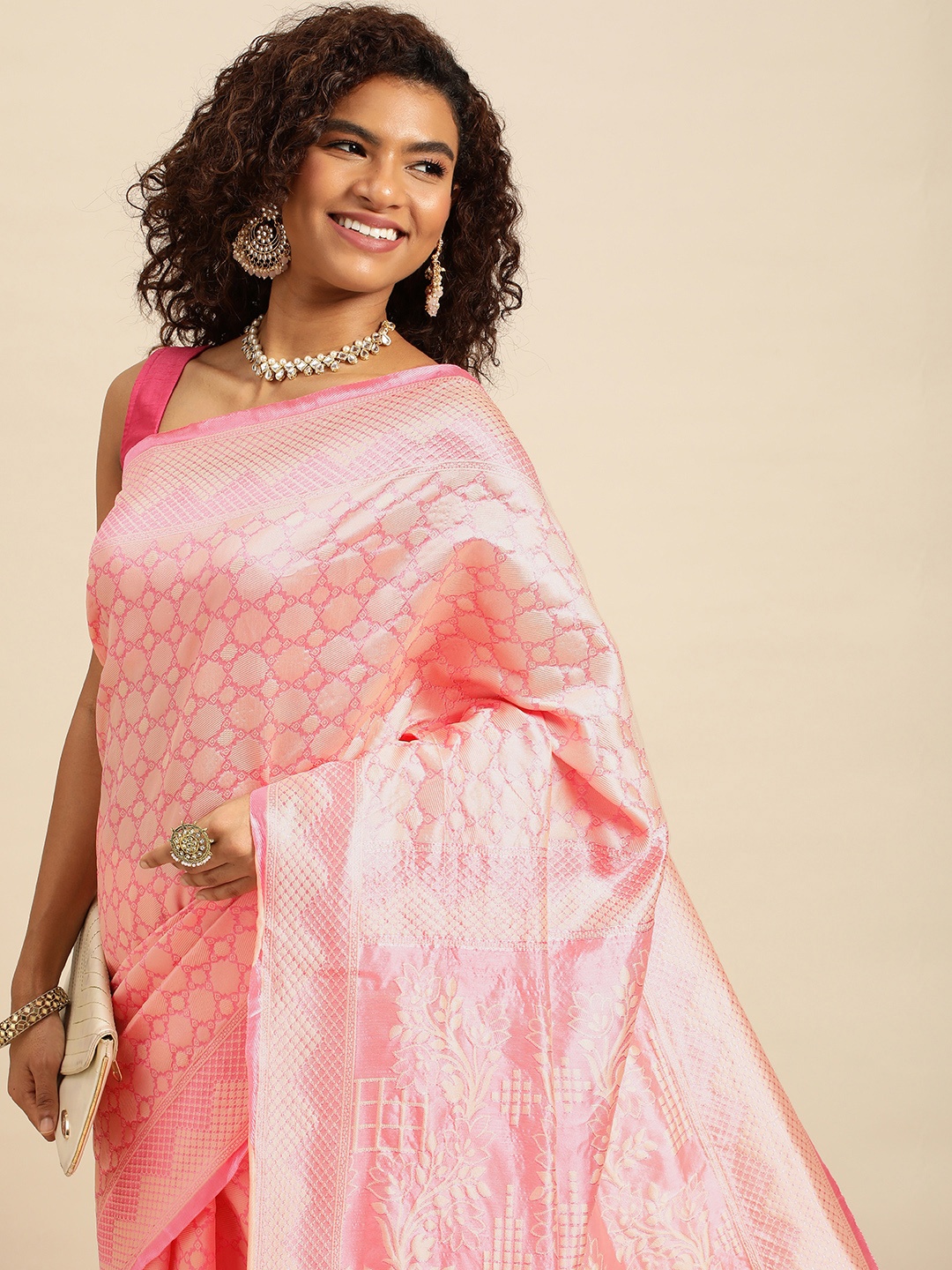 

Pothys Ethnic Motifs Zari Jute Silk Saree, Pink