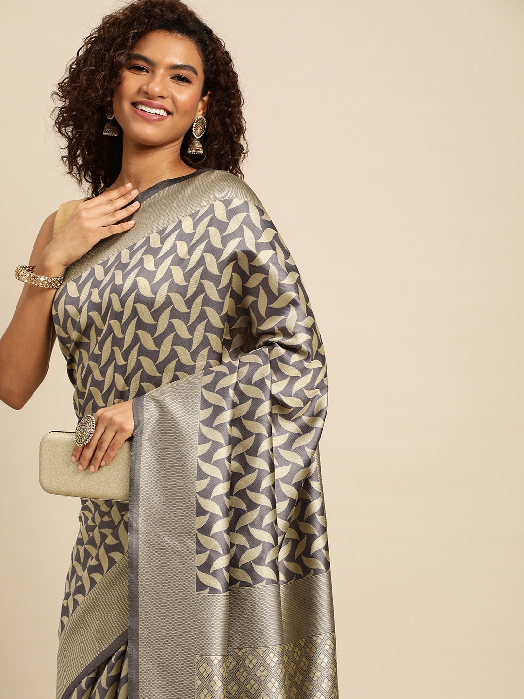 

Pothys Grey & Taupe Woven Design Jute Silk Saree