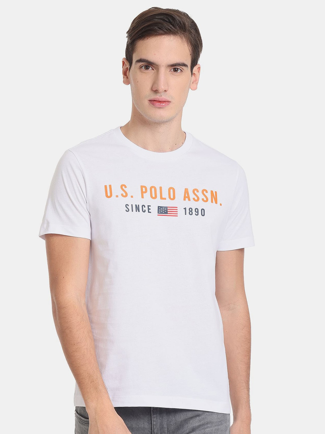 

U.S. Polo Assn. Men Printed Plus Size Pure Cotton T-shirt, White