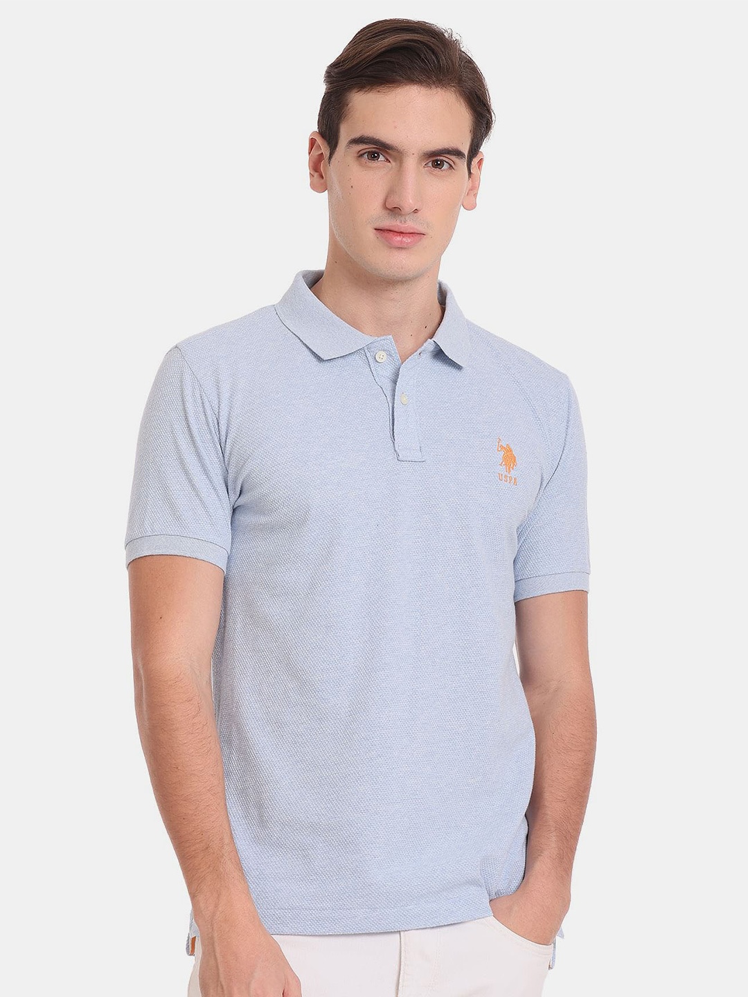 

U.S. Polo Assn. Men Polo Collar Slim Fit Pure Cotton T-shirt, Blue