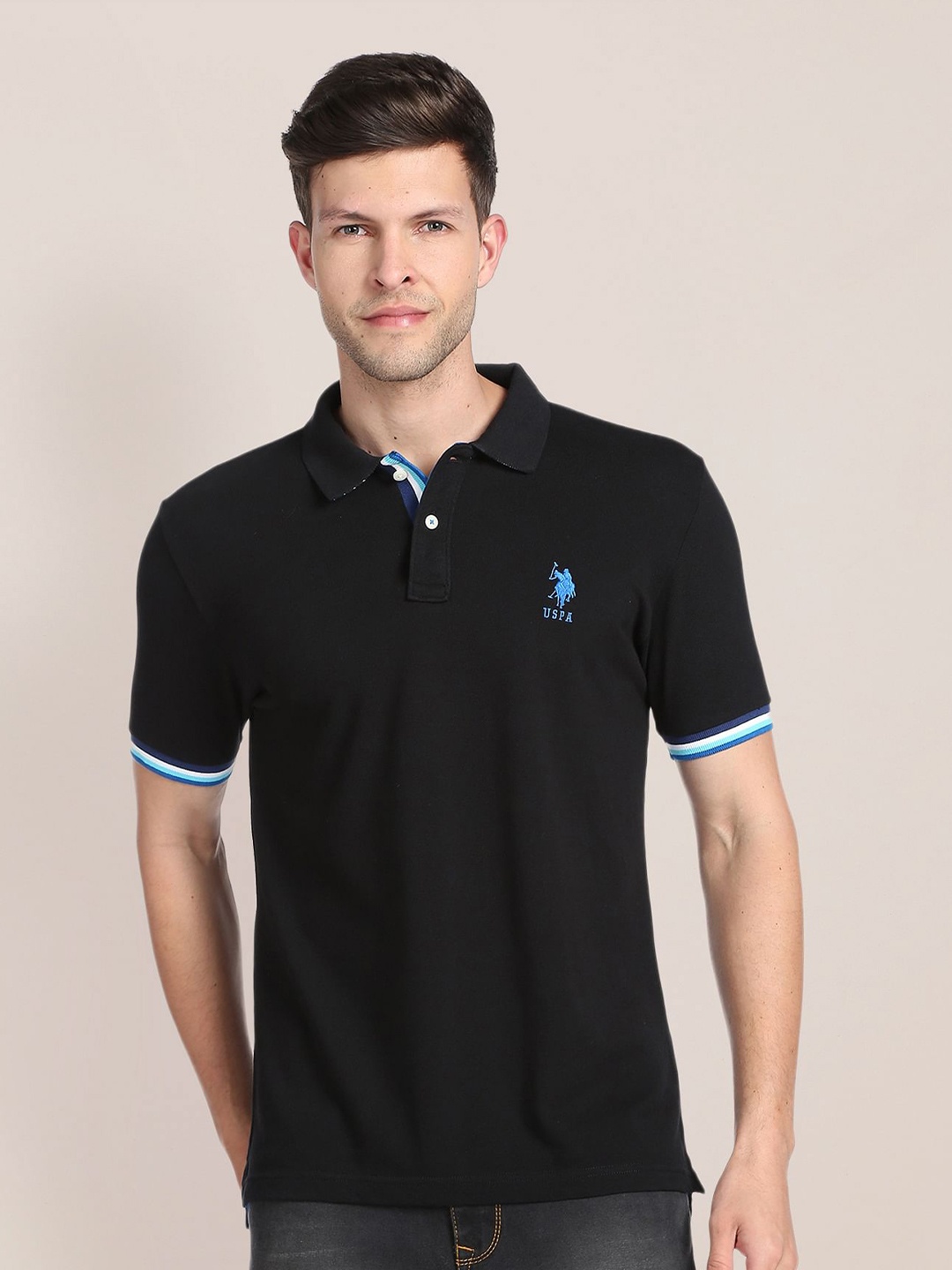 

U.S. Polo Assn. Men Plus Size Polo Collar Slim Fit Pure Cotton T-shirt, Black