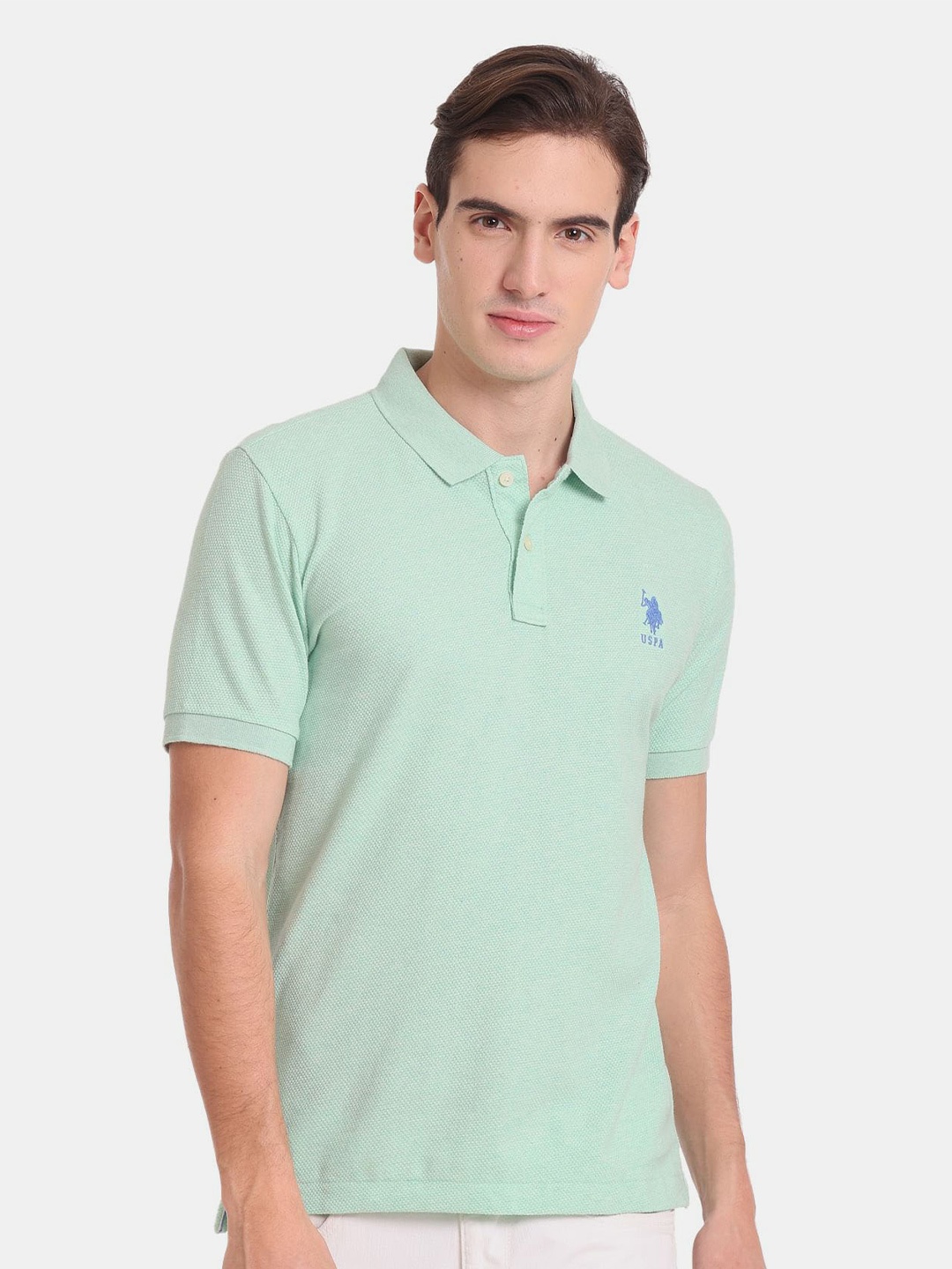 

U S Polo Assn Men Cotton Polo Collar Slim Fit T-shirt, Green