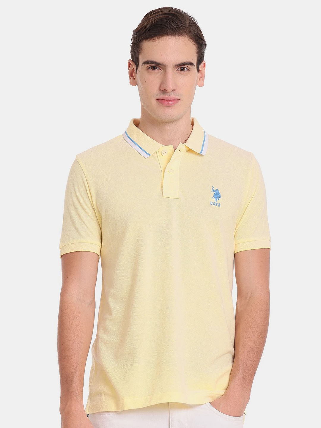 

U.S. Polo Assn. Men Plus Size Polo Collar Slim Fit Pure Cotton T-shirt, Yellow