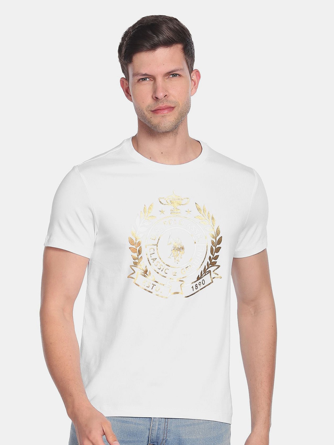 

U.S. Polo Assn. Men Graphic Printed Slim Fit T-shirt, White