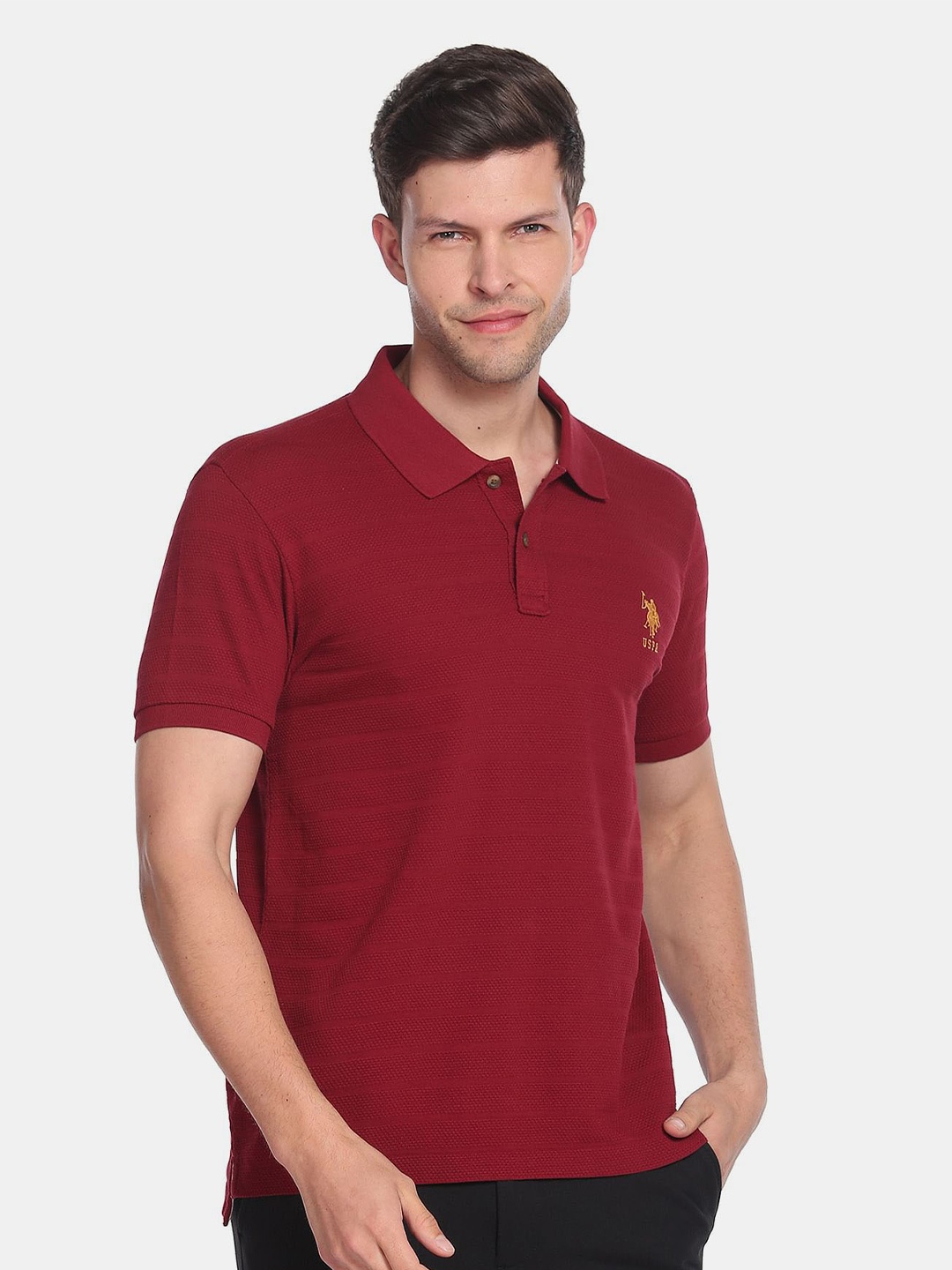 

U.S. Polo Assn. Men Polo Collar Slim Fit Pure Cotton T-shirt, Red