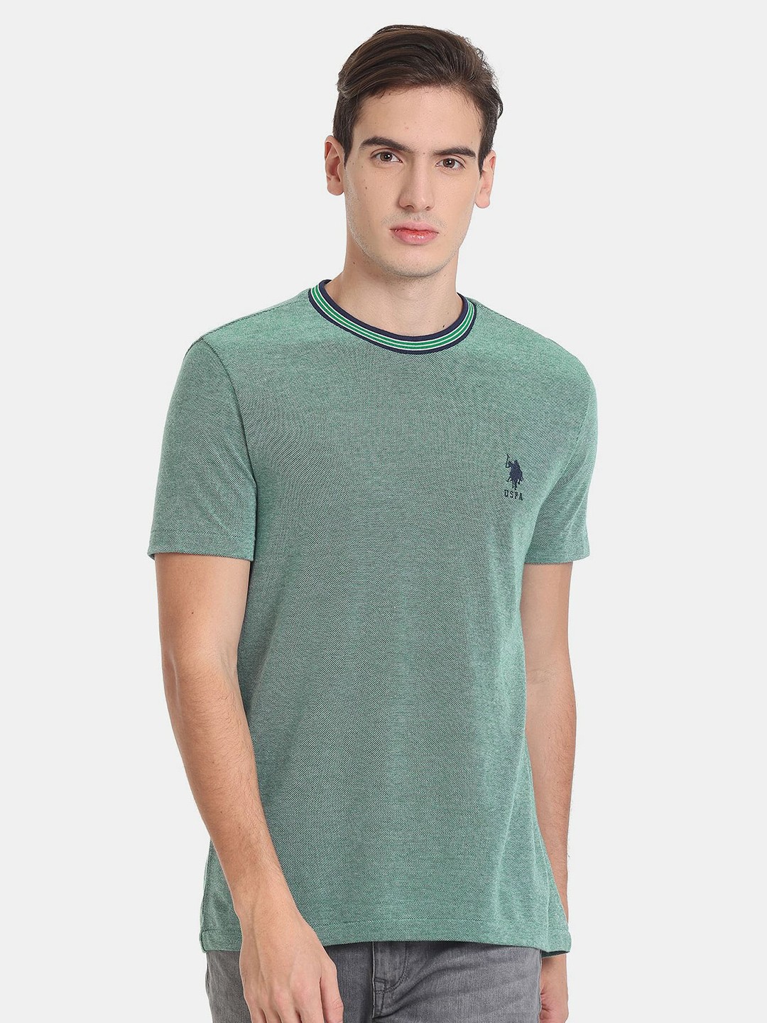

U S Polo Assn Men Round Neck Slim Fit Pure Cotton T-shirt, Green