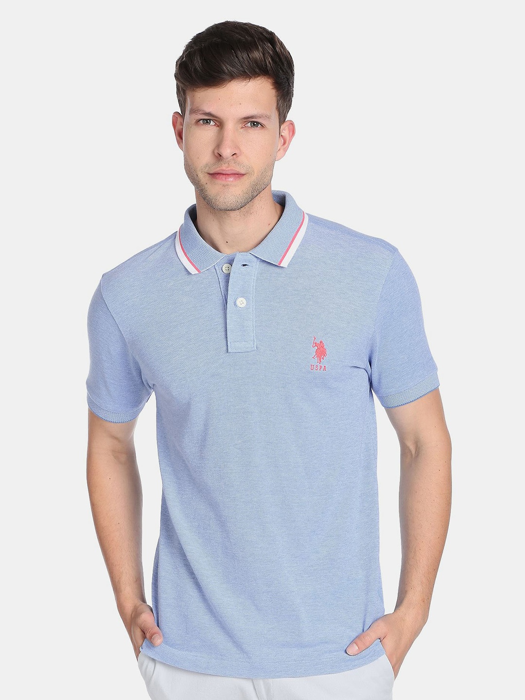 

U.S. Polo Assn. Men Polo Collar Slim Fit Cotton T-shirt, Blue