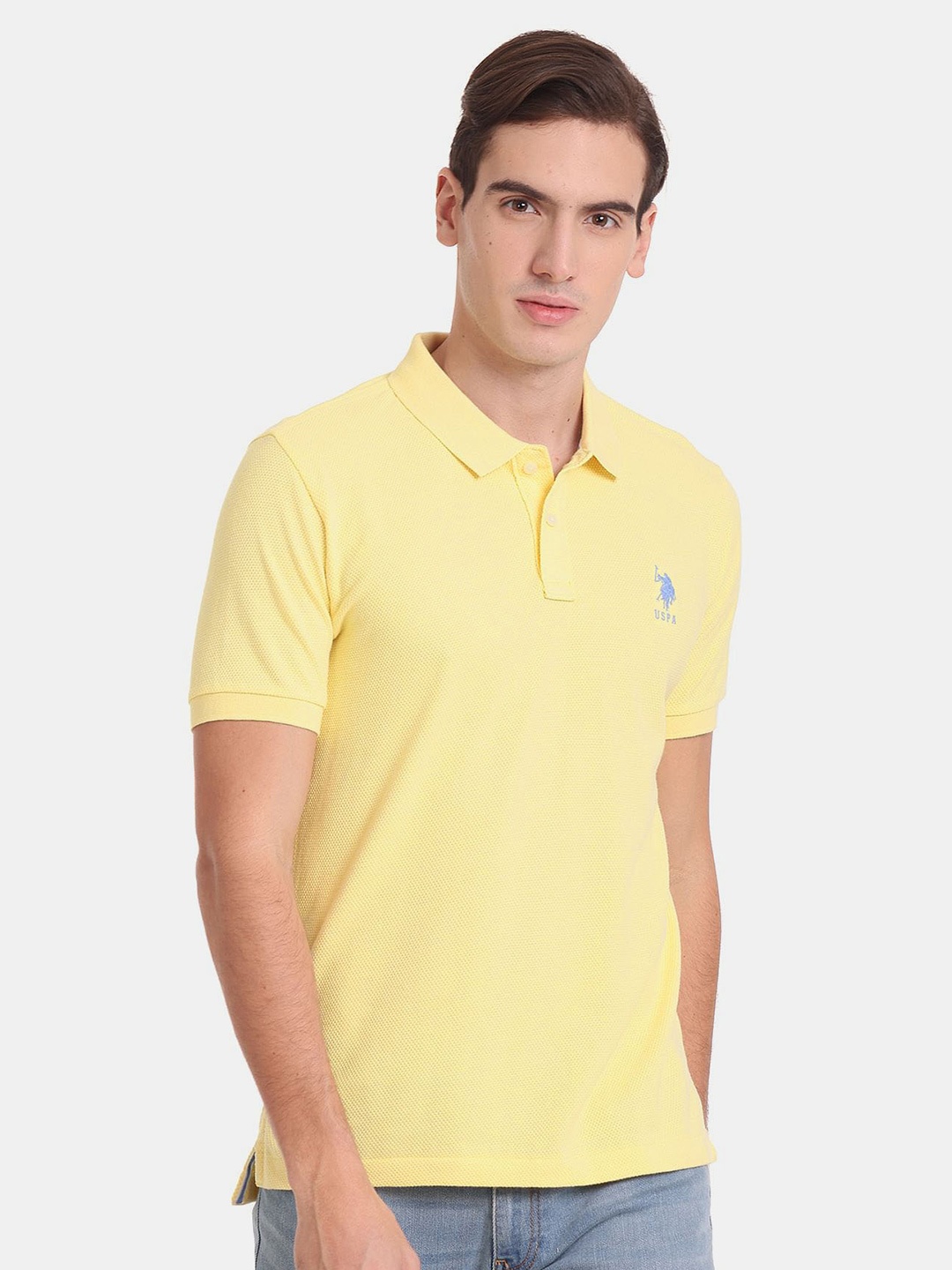 

U.S. Polo Assn. Men Brand Logo Polo Collar Cotton T-shirt, Yellow