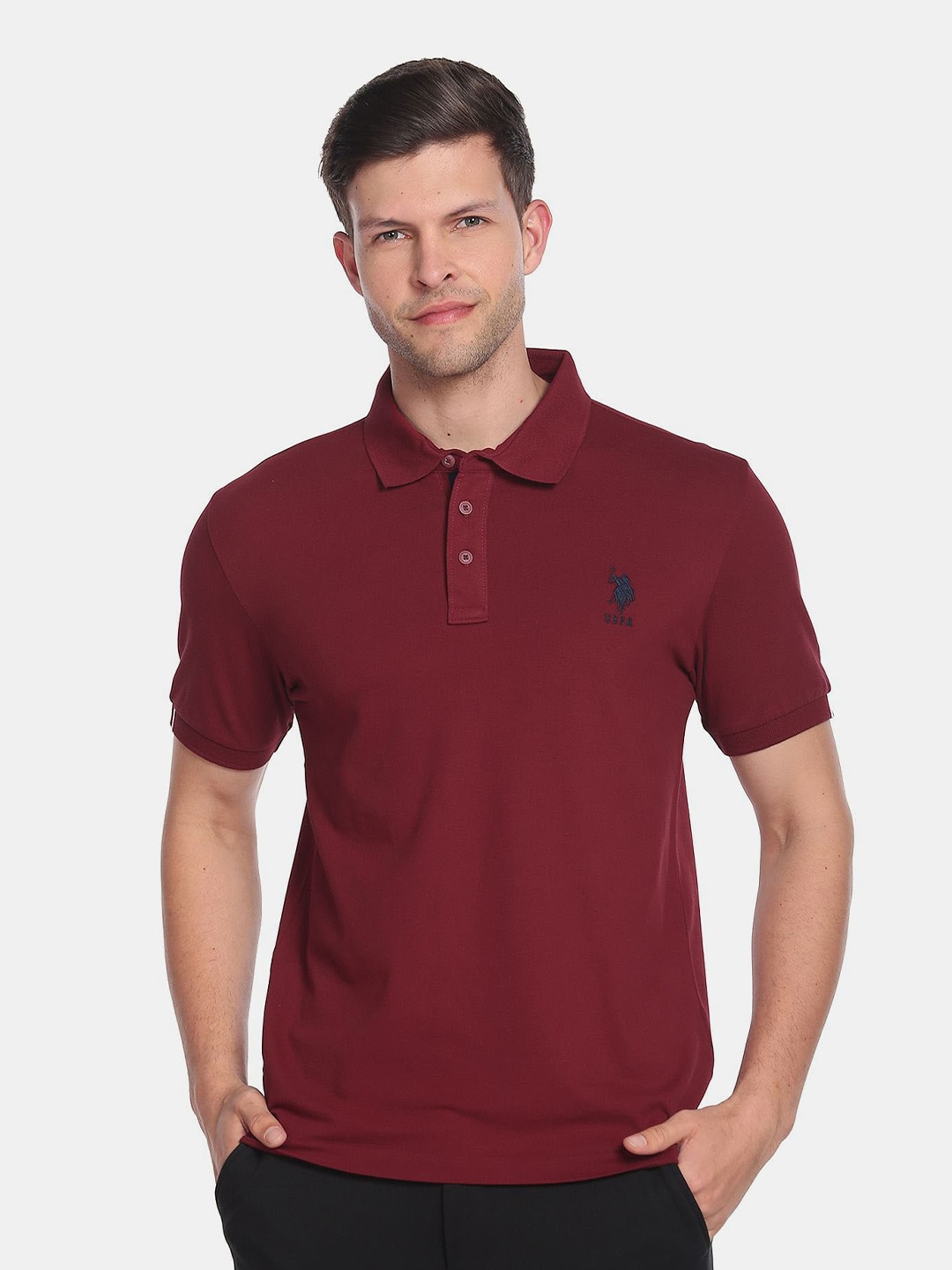 

U.S. Polo Assn. Men Cotton Polo Collar T-shirt, Red