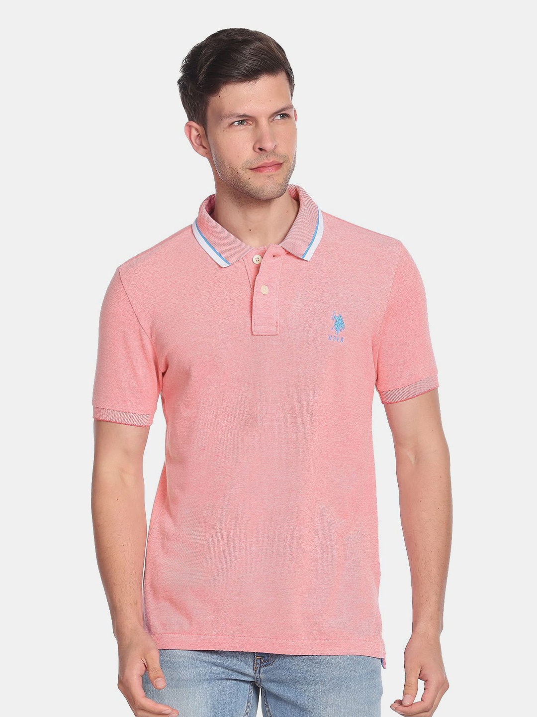 

U.S. Polo Assn. Men Cotton Polo Collar Slim Fit T-shirt, Pink