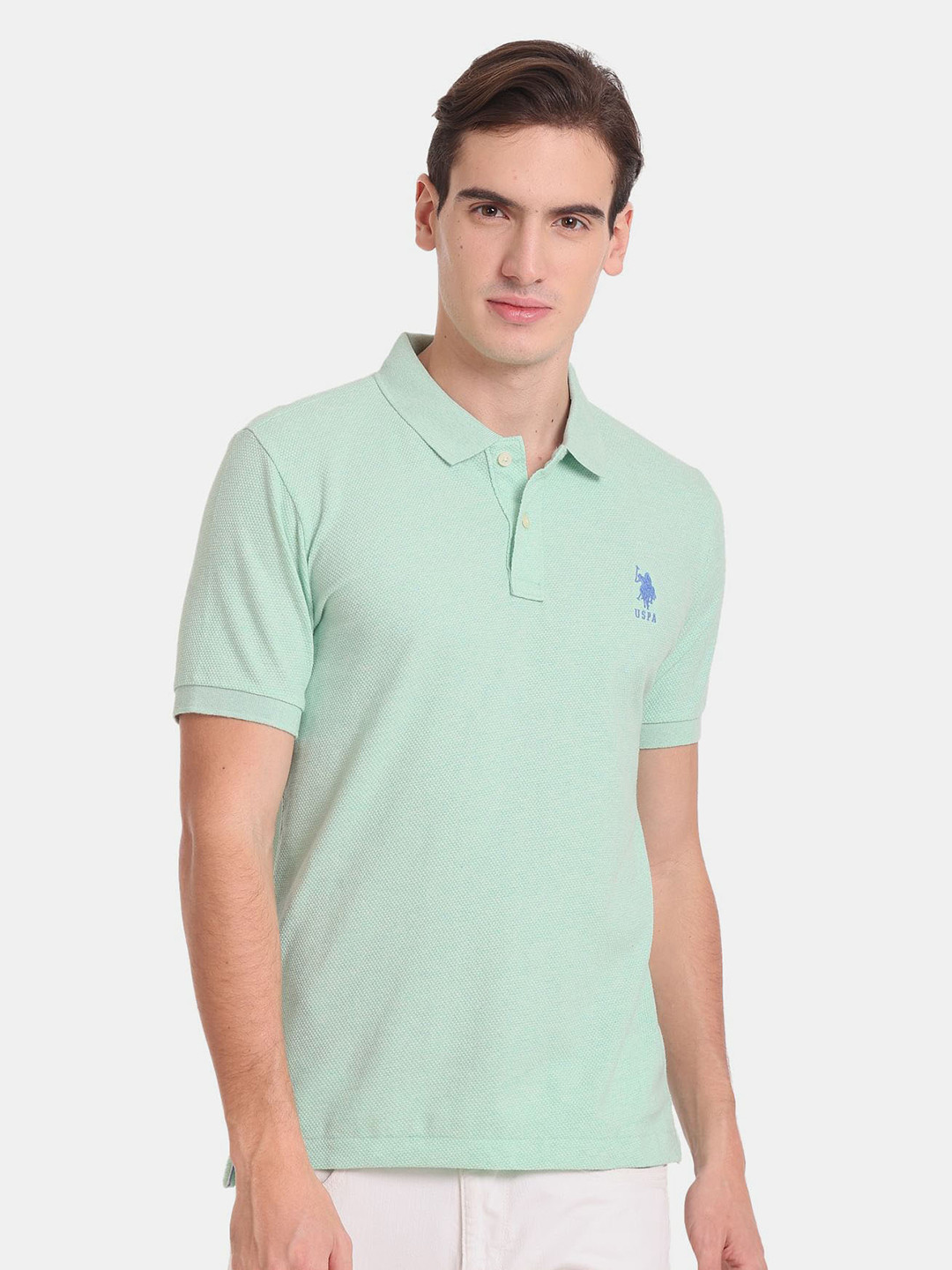 

U.S. Polo Assn. Men Polo Collar Slim Fit Pure Cotton T-shirt, Green