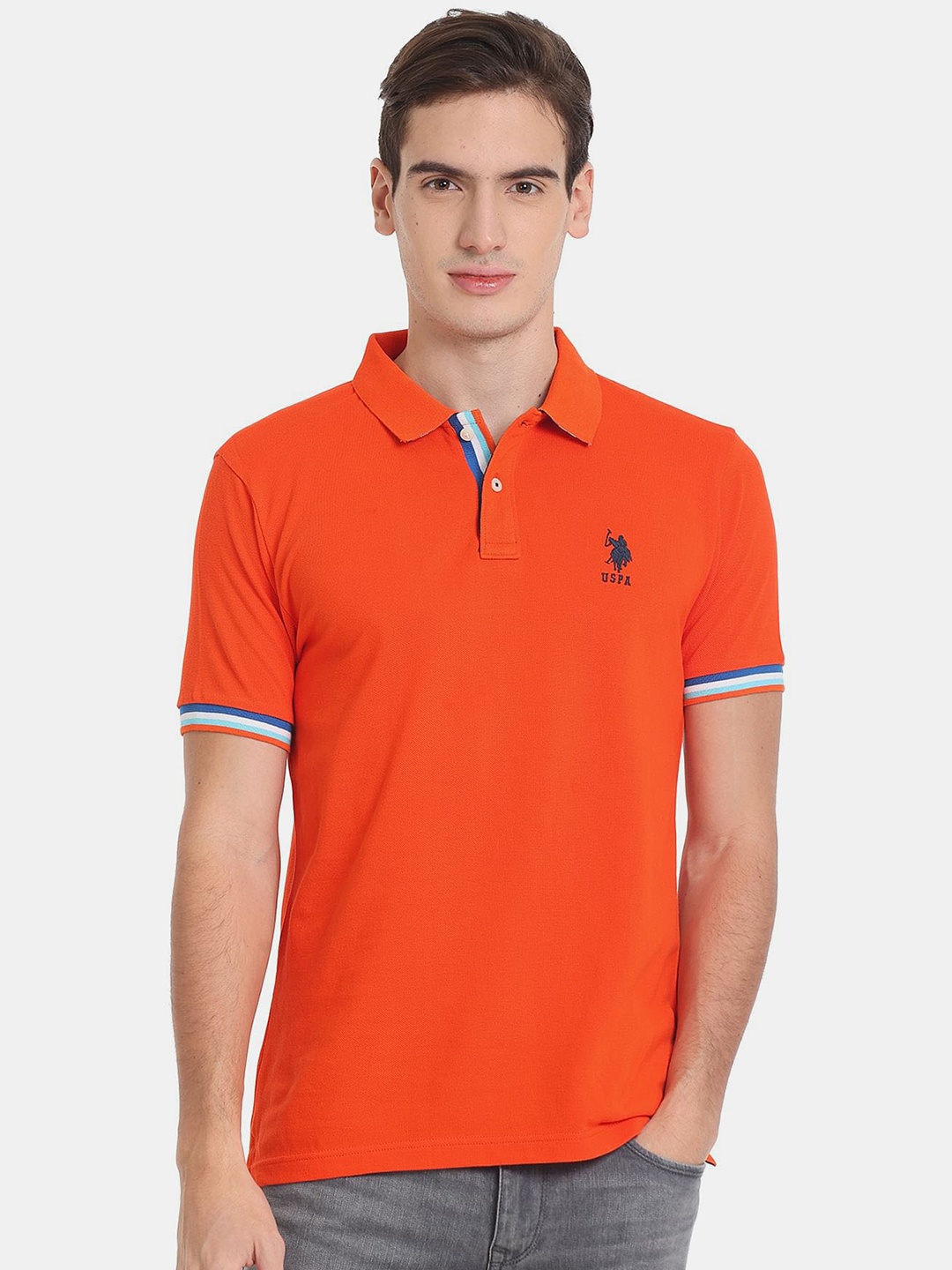 

U.S. Polo Assn. Men Polo Collar Pure Cotton T-shirt, Orange