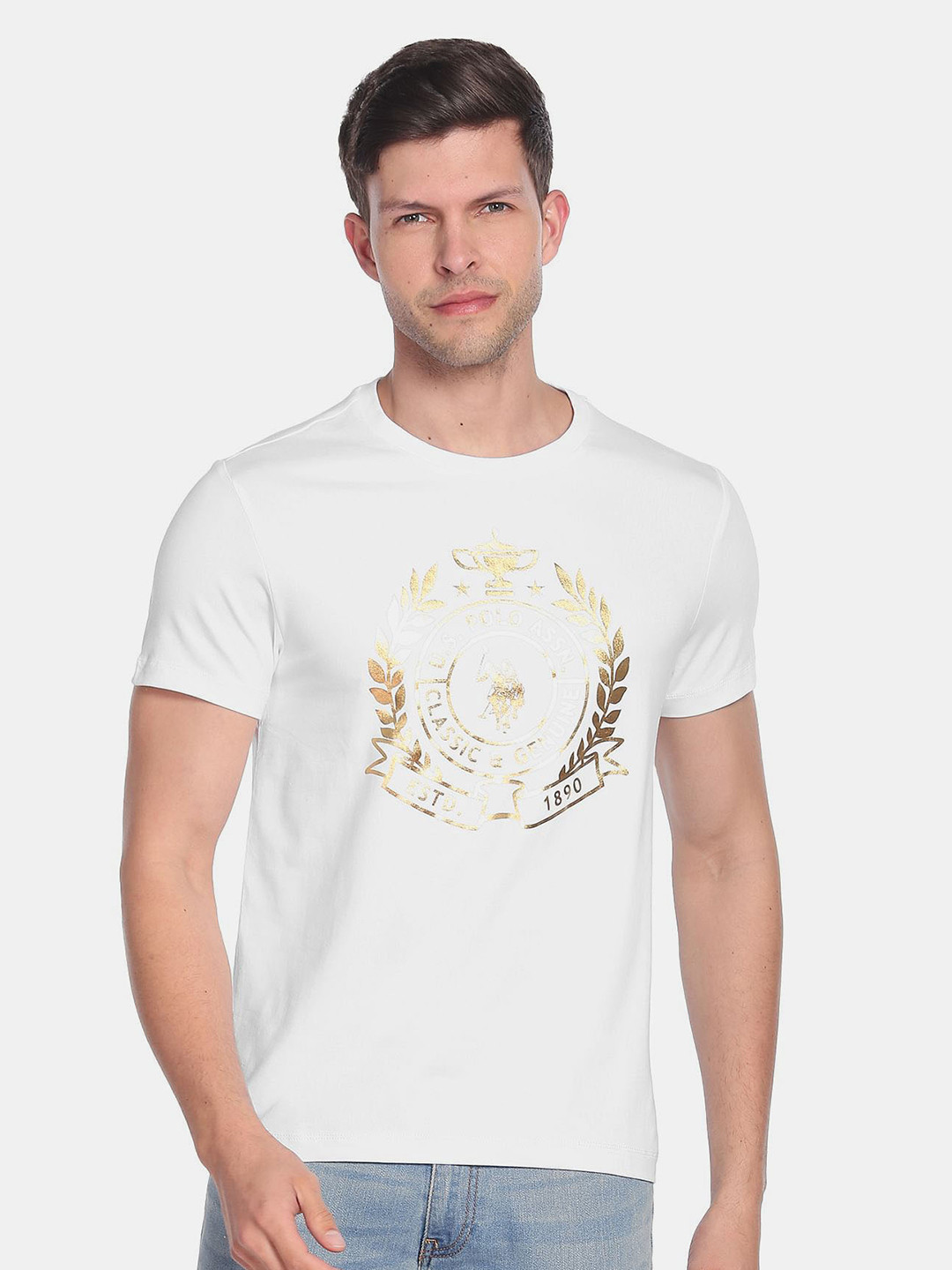 

U.S. Polo Assn. Men Brand Logo Printed Slim Fit Cotton T-shirt, White