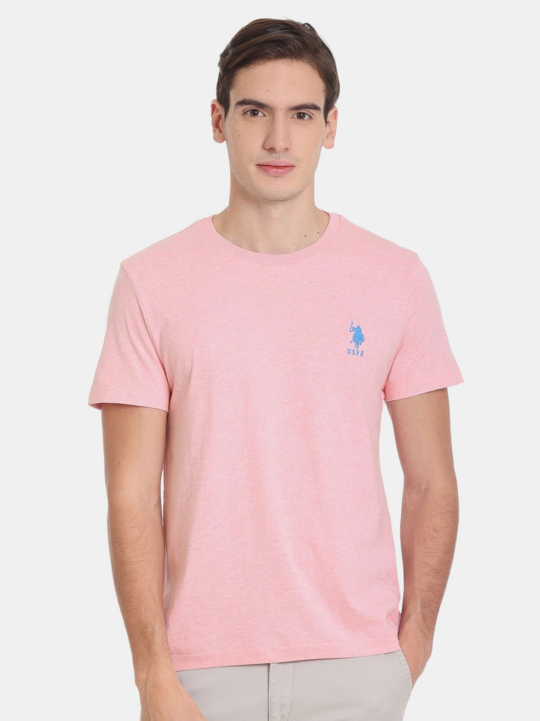 

U.S. Polo Assn. Men Slim Fit Pure Cotton T-shirt, Pink