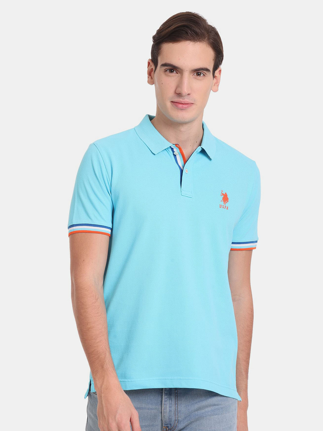 

U.S. Polo Assn. Men Polo Collar Slim Fit Pure Cotton T-shirt, Blue
