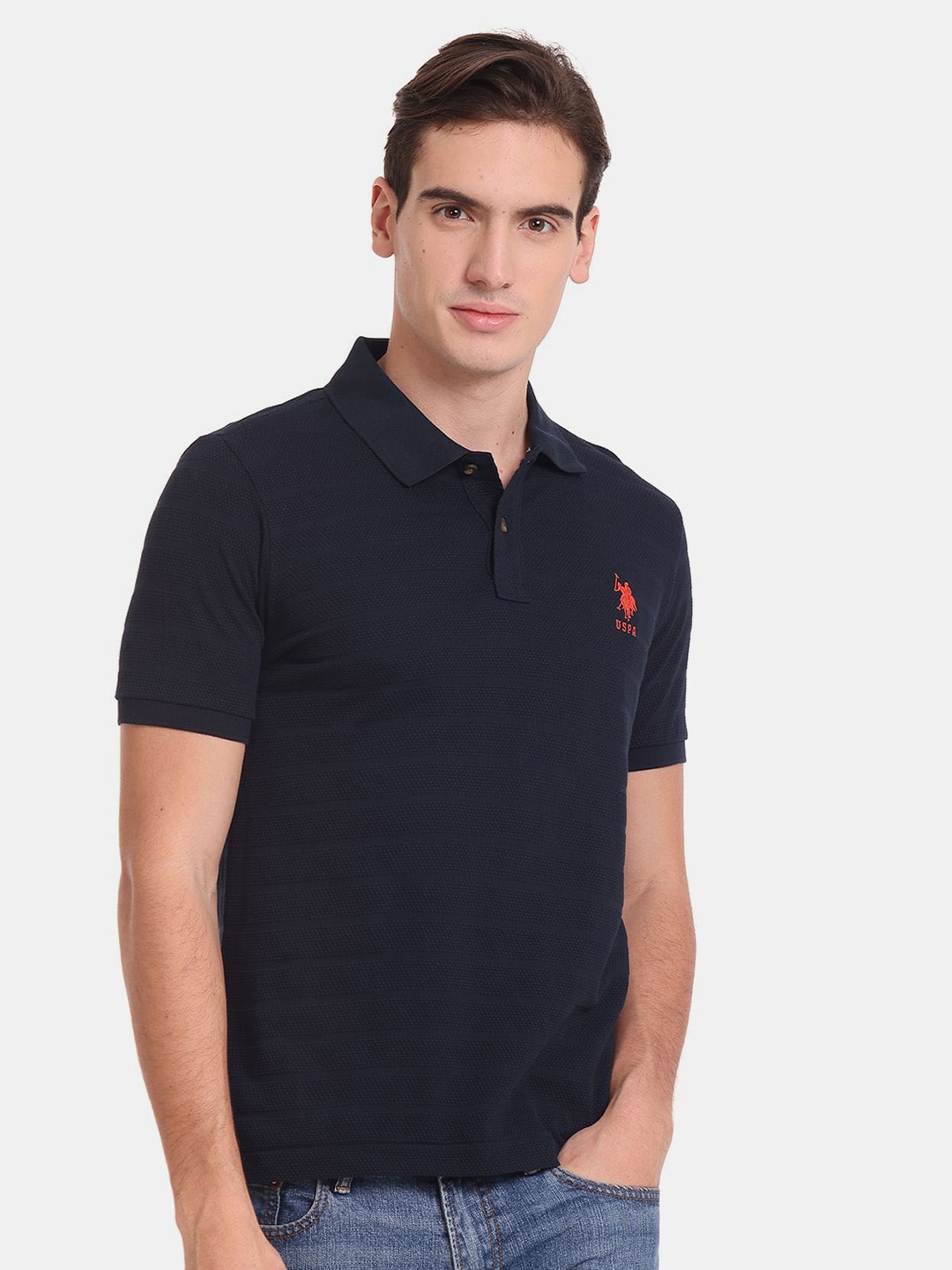 

U S Polo Assn Men Polo Collar Slim Fit T-shirt, Navy blue