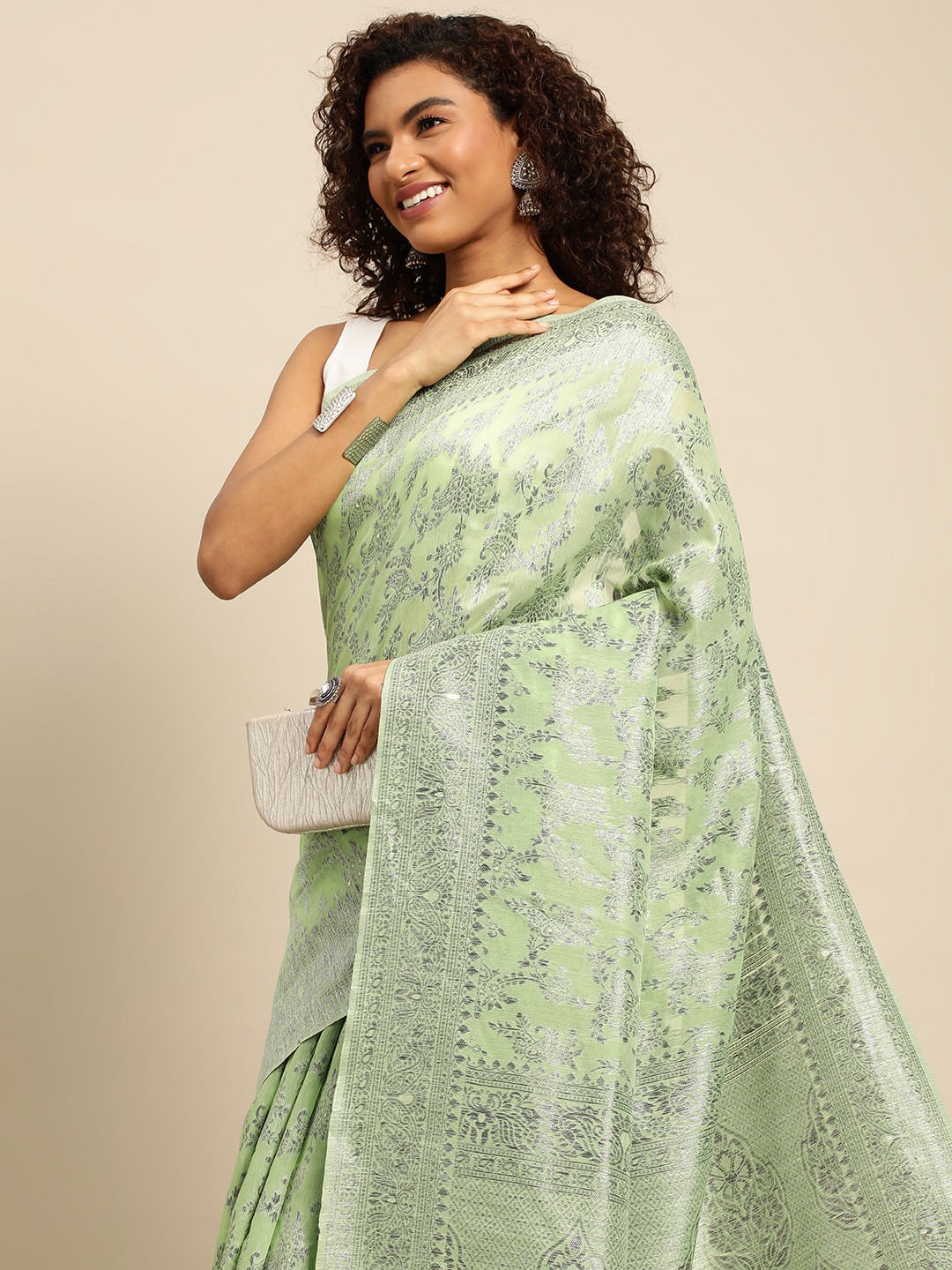 

Pothys Green Woven Design Jute Silk Saree