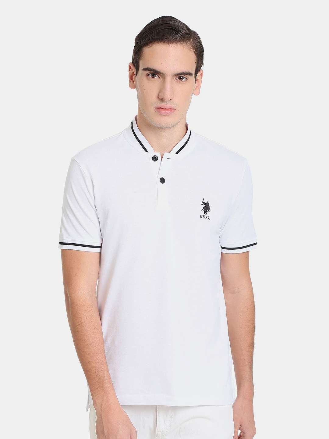 

U.S. Polo Assn. Denim Co. Men Polo Collar Slim Fit Cotton T-shirt, White