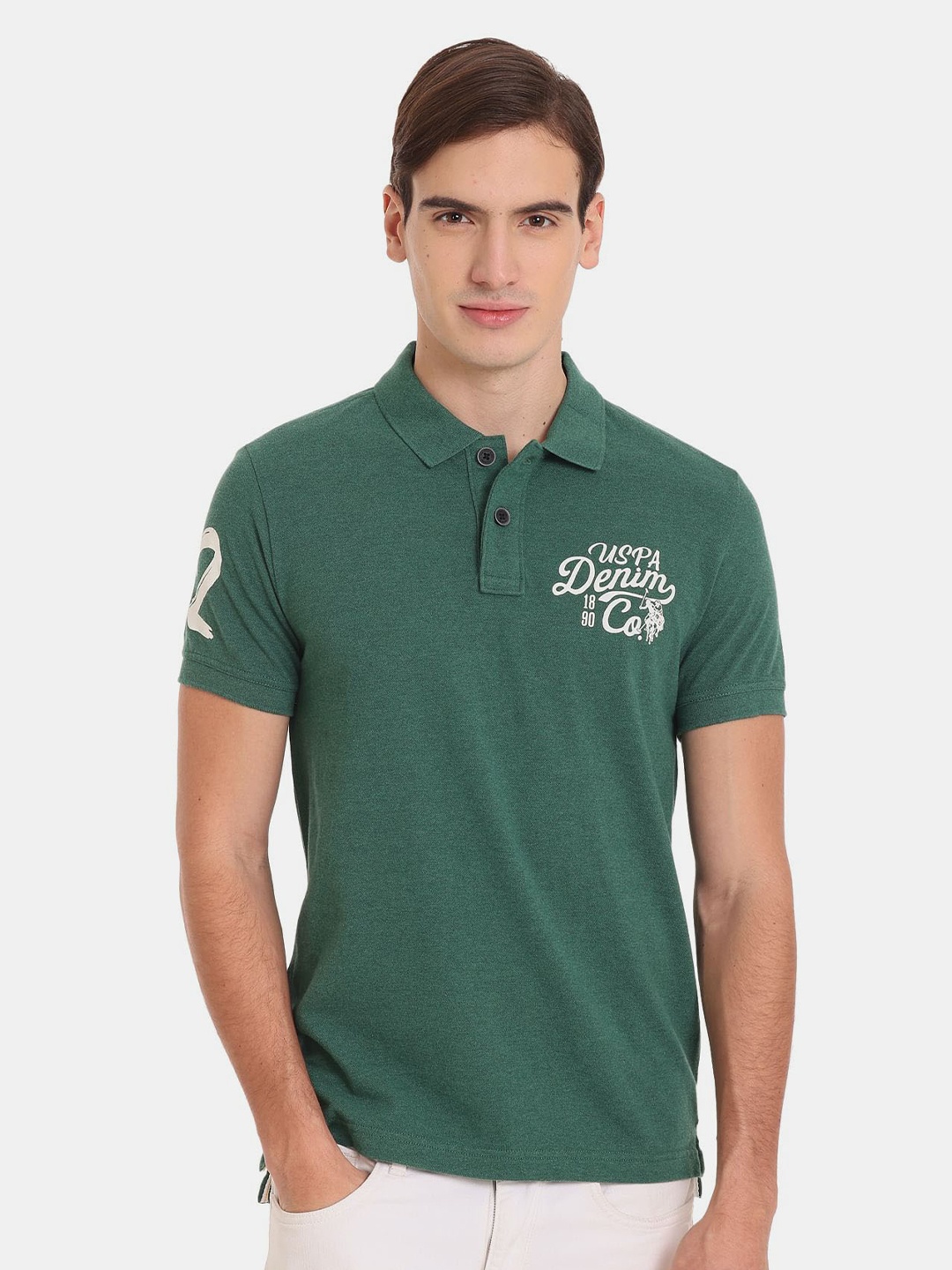 

U.S. Polo Assn. Denim Co. Men Polo Collar Slim Fit Cotton T-shirt, Green