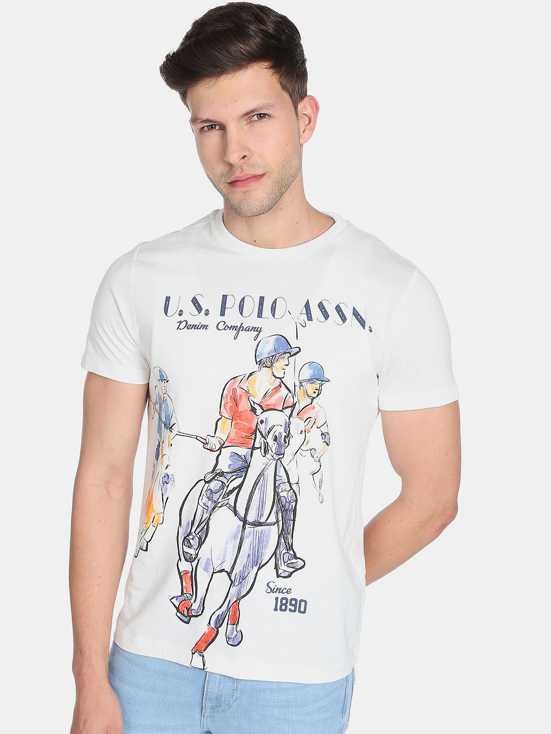 

U.S. Polo Assn. Denim Co. Men Printed Slim Fit Cotton T-shirt, White