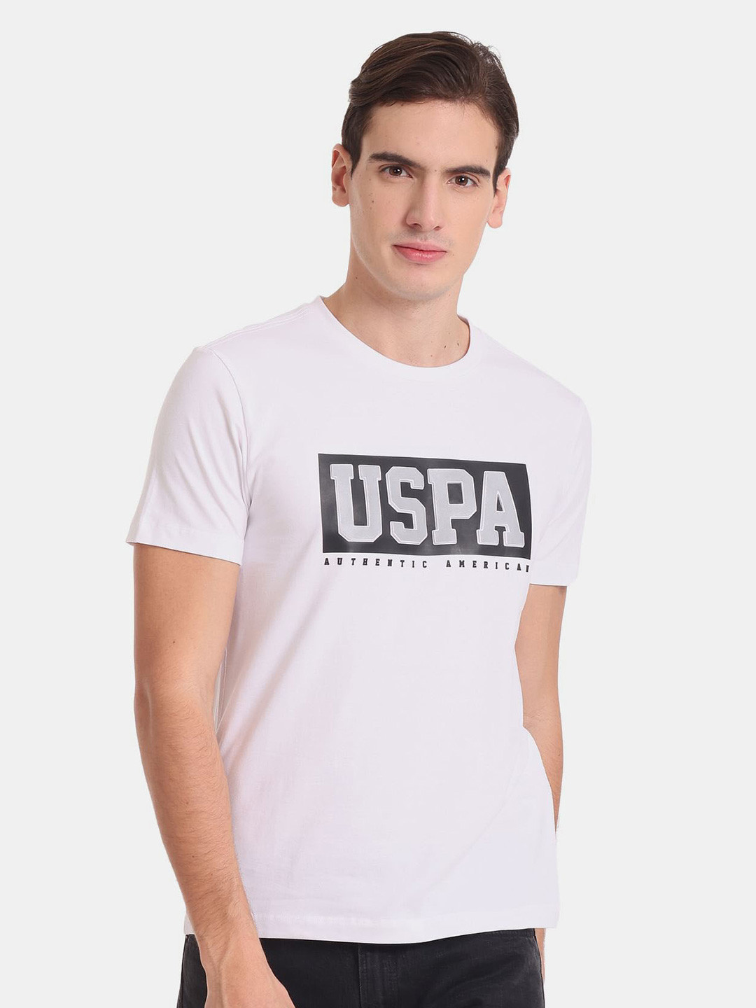 

U.S. Polo Assn. Denim Co Men Plus Size Typography Printed Slim Fit T-shirt, White