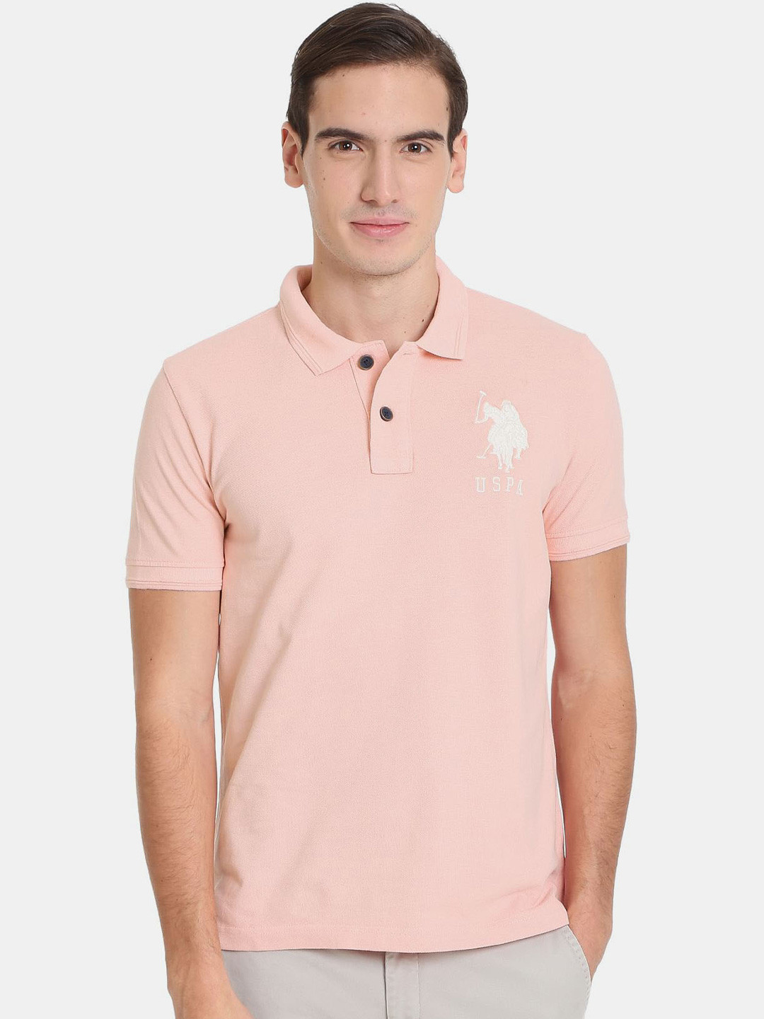 

U.S. Polo Assn. Denim Co. Men Polo Collar Pure Cotton Slim Fit T-shirt, Pink