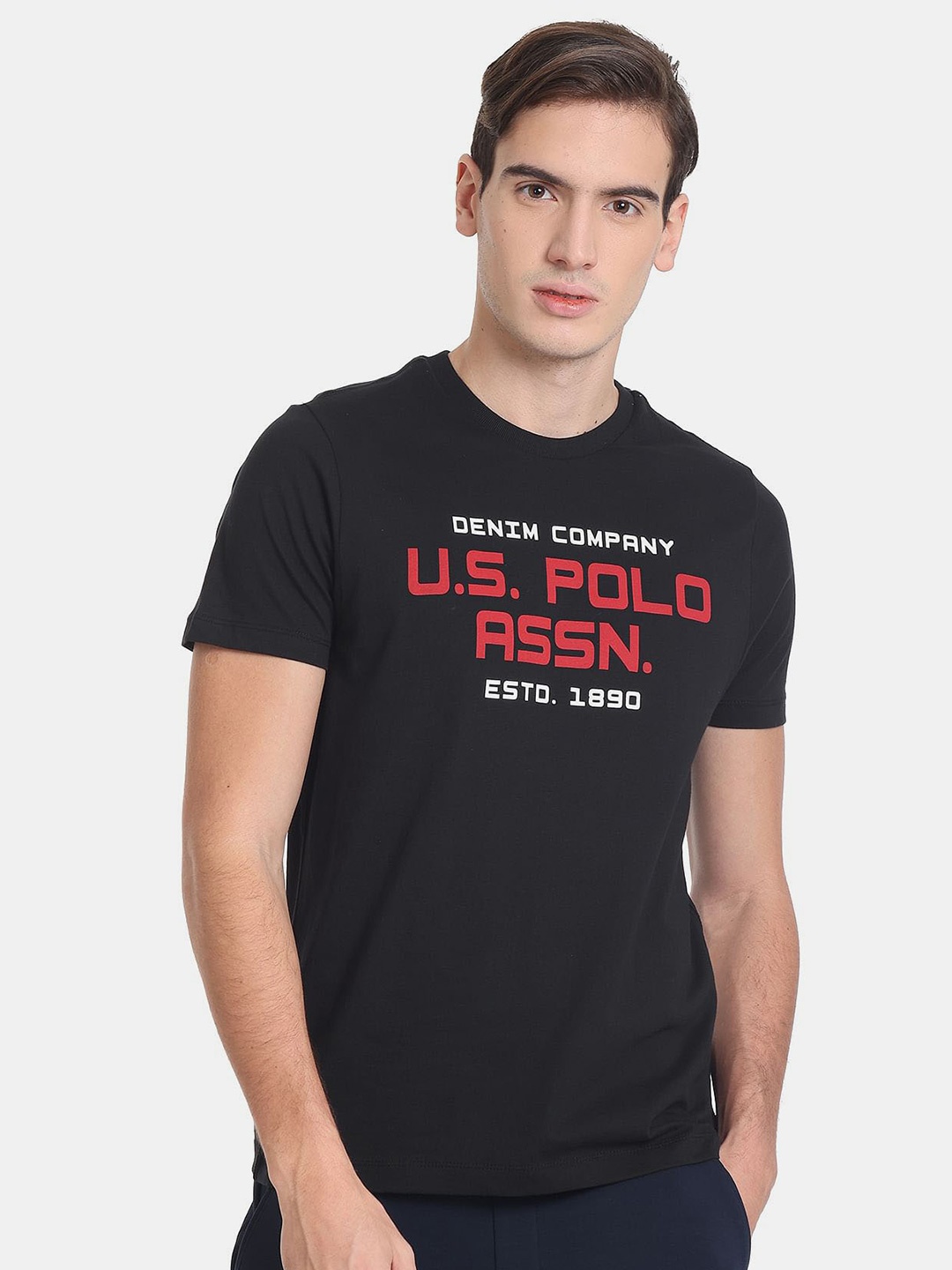 

U.S. Polo Assn. Denim Co Men Typography Printed Slim Fit Pure Cotton T-shirt, Black