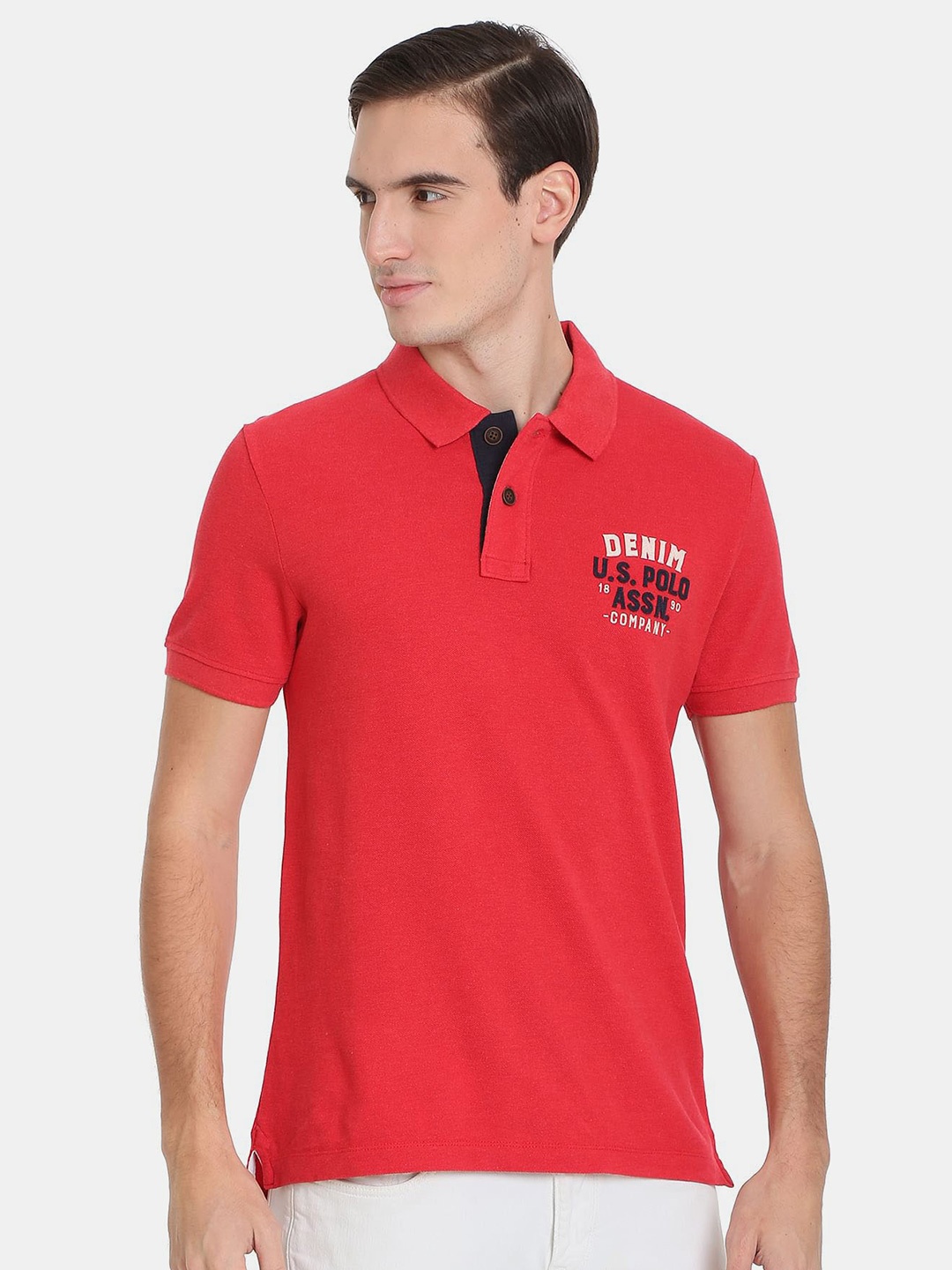 

U.S. Polo Assn. Denim Co. Men Red Polo Collar Slim Fit Pure Cotton T-shirt