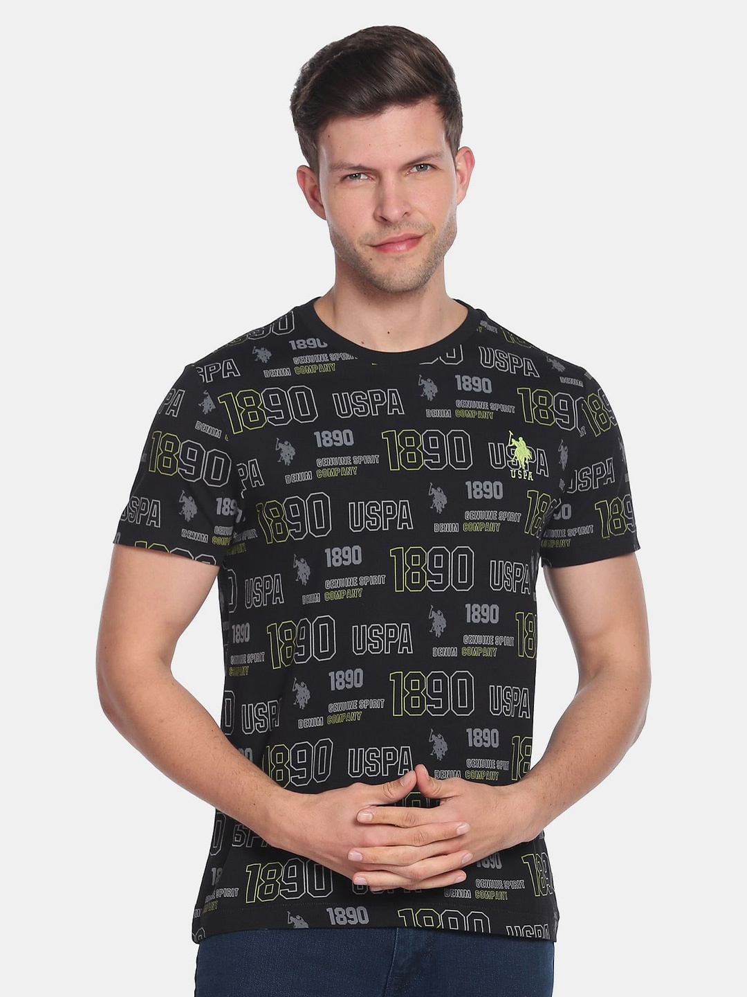 

U.S. Polo Assn. Denim Co. Men Typography Printed Slim Fit Cotton T-shirt, Black